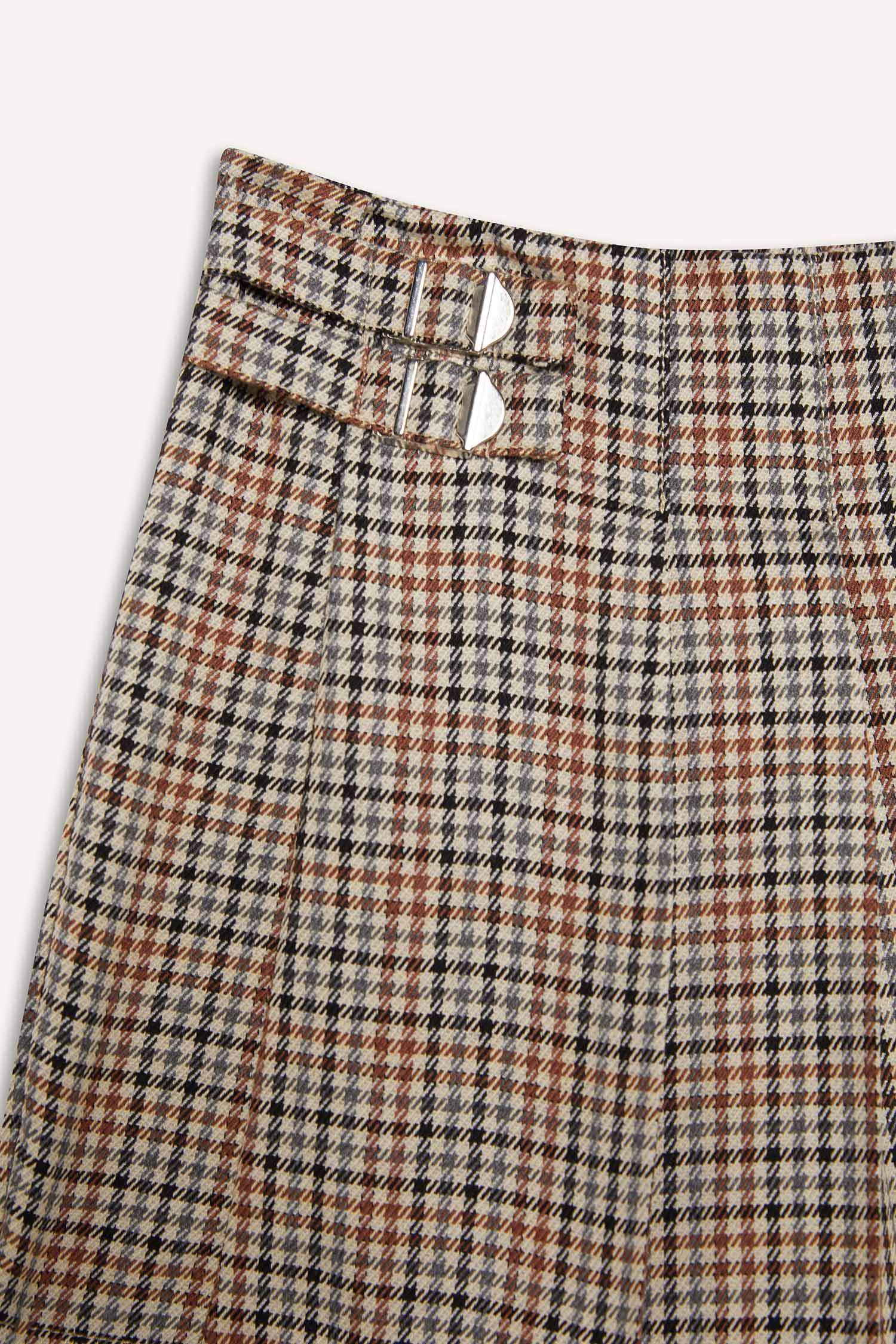 Kız Çocuk  Beli Lastikli Ekose Pileli Twill Şort Etek