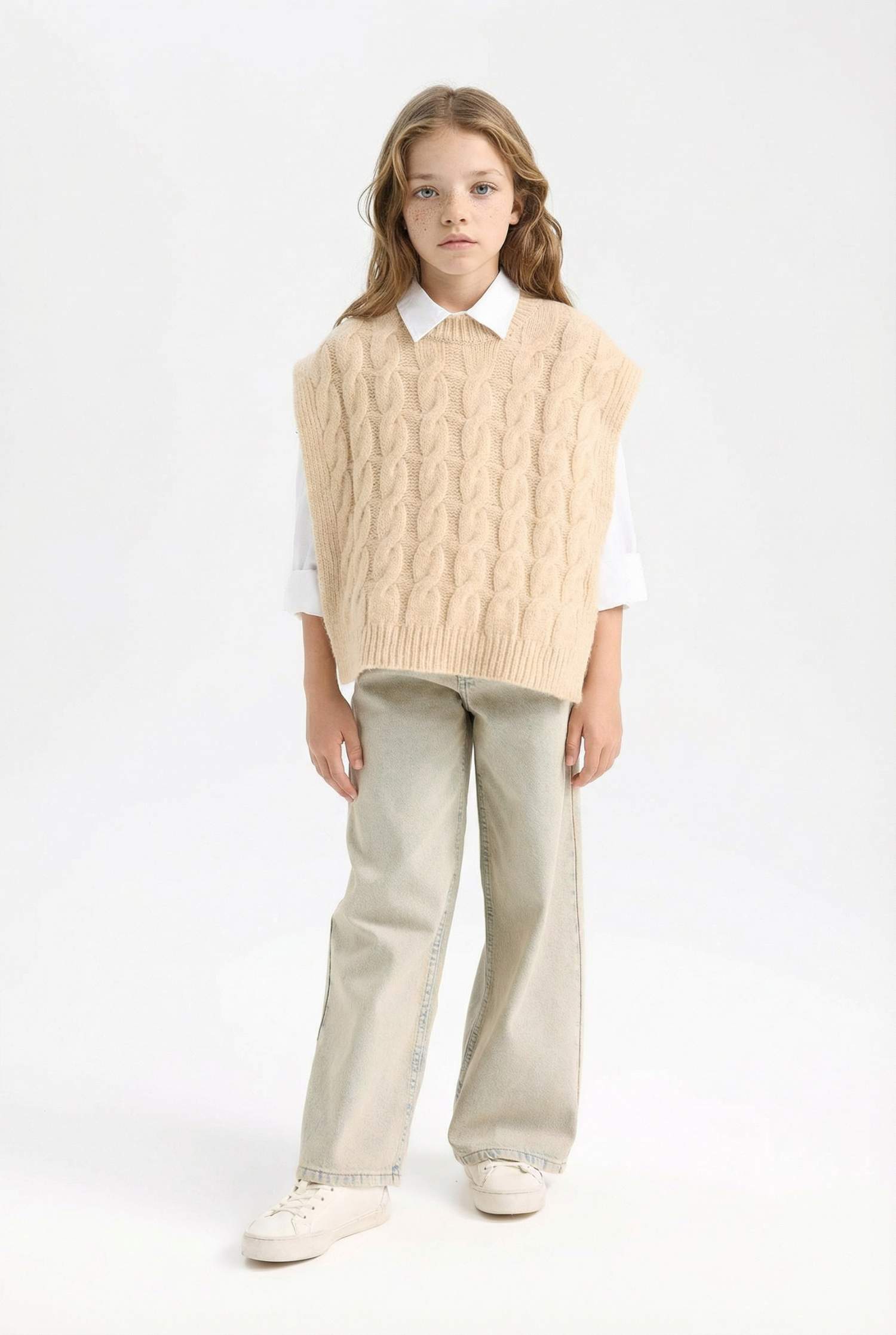 Свитер с принтом с круглым вырезом для девочек