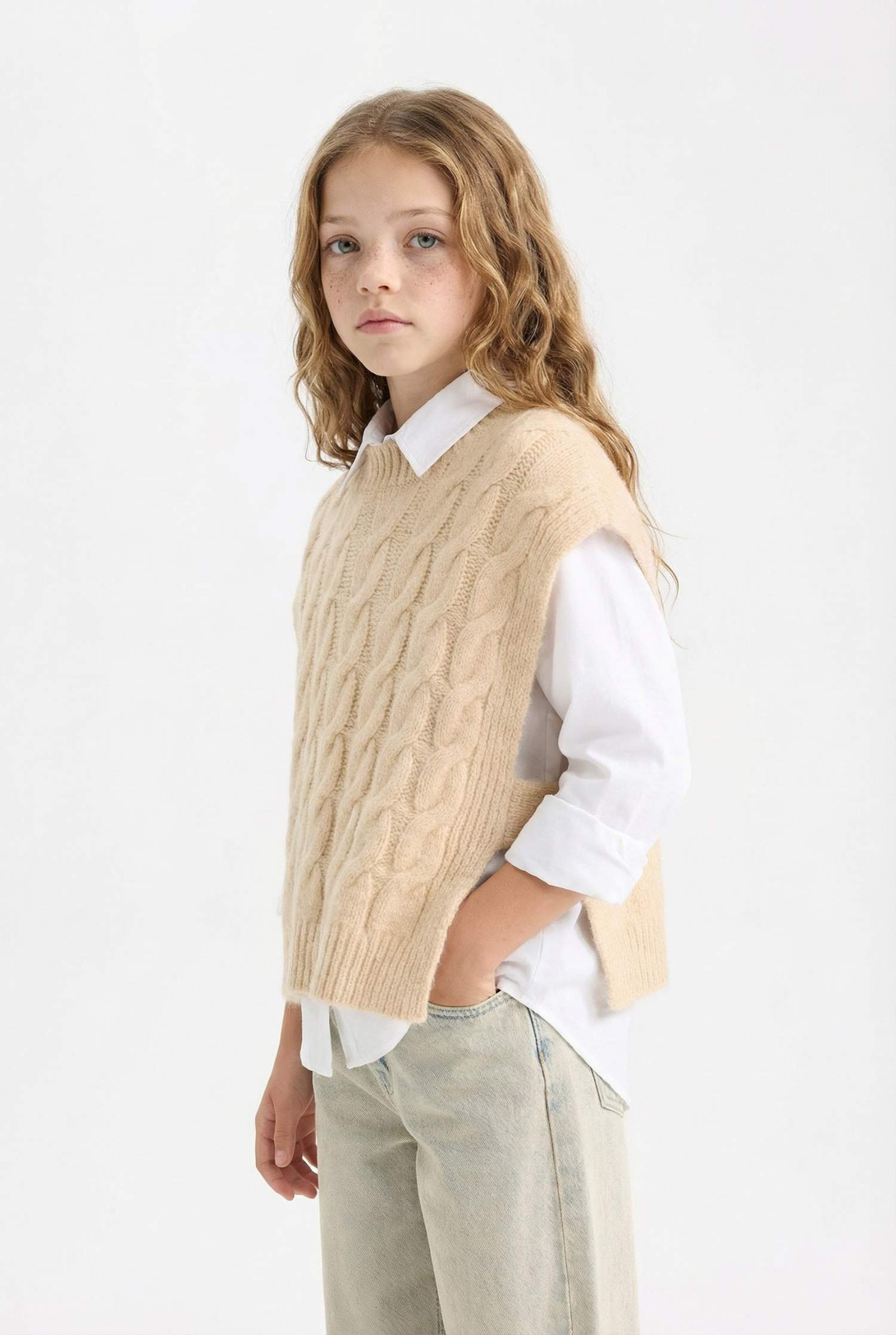 Свитер с принтом с круглым вырезом для девочек