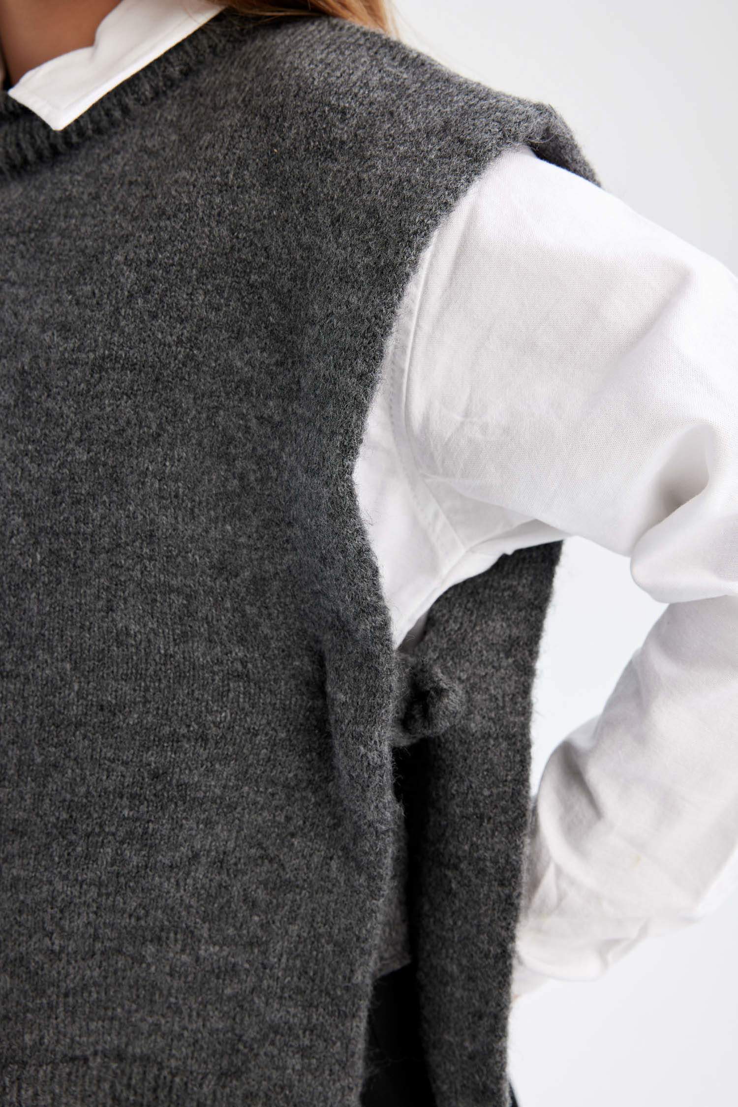 Kız Çocuk Bisiklet Yaka Düz Triko Süveter