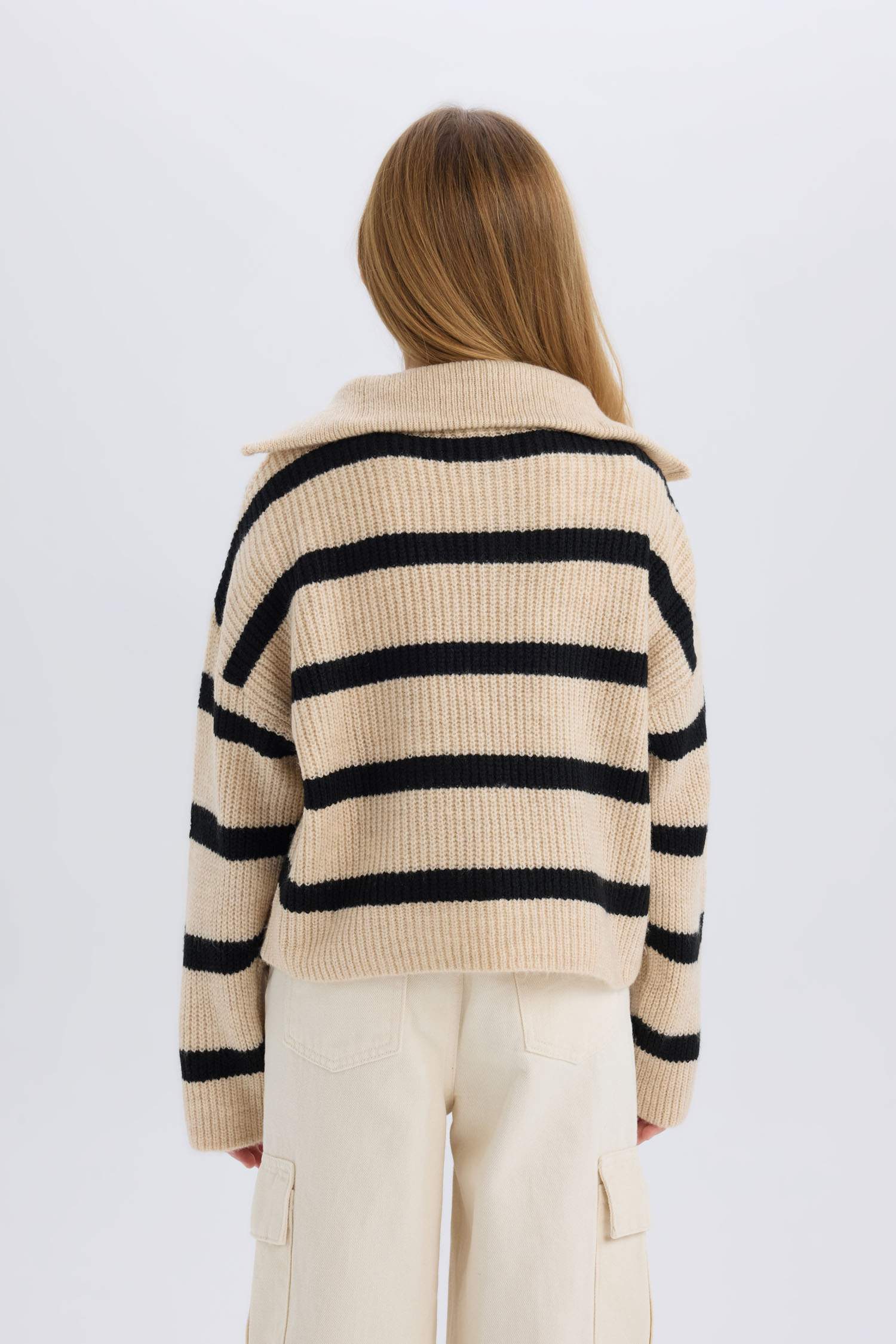 Pull en Tricot rayé à col montant zippé pour Fille