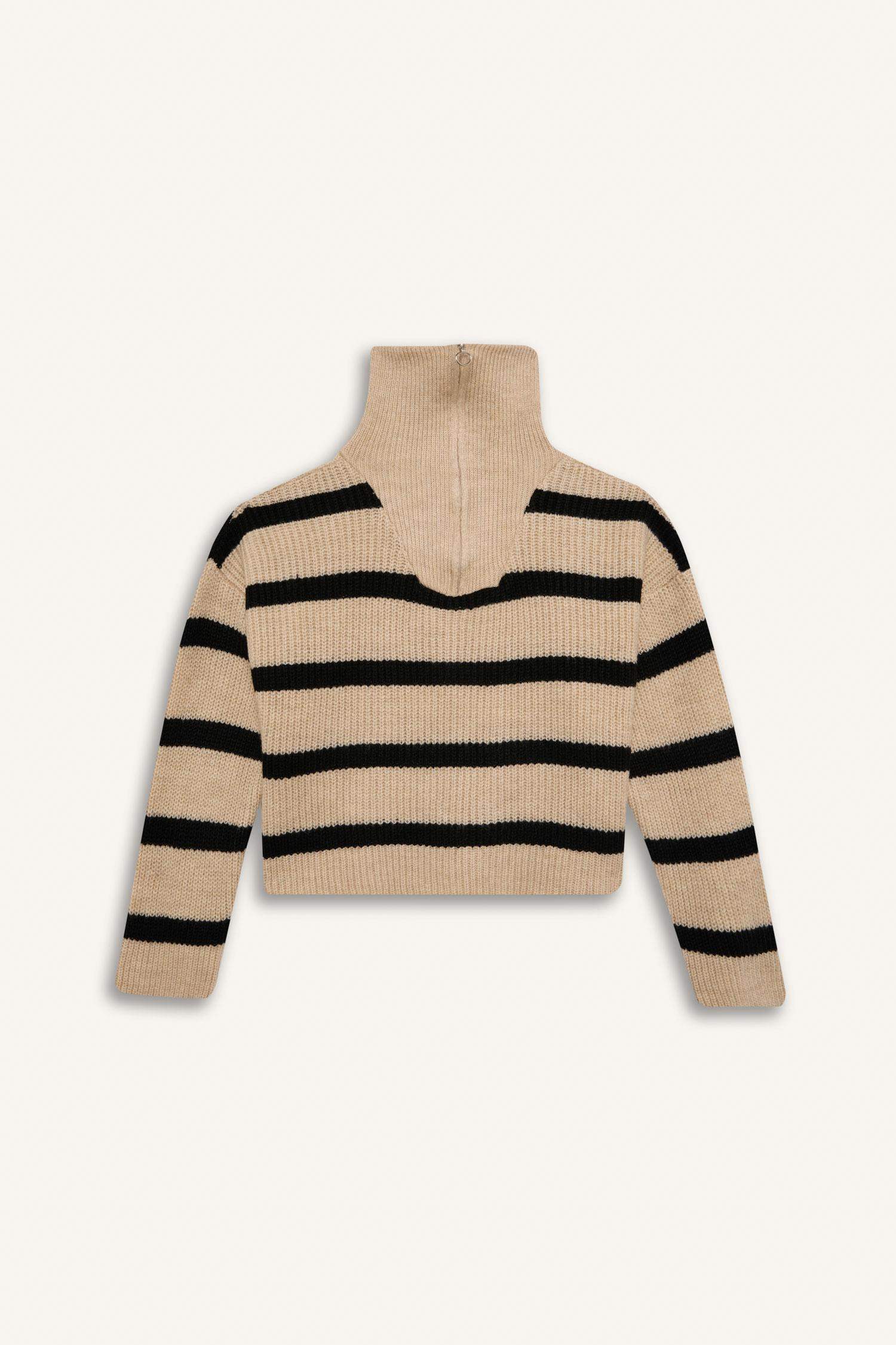 Pull en Tricot rayé à col montant zippé pour Fille