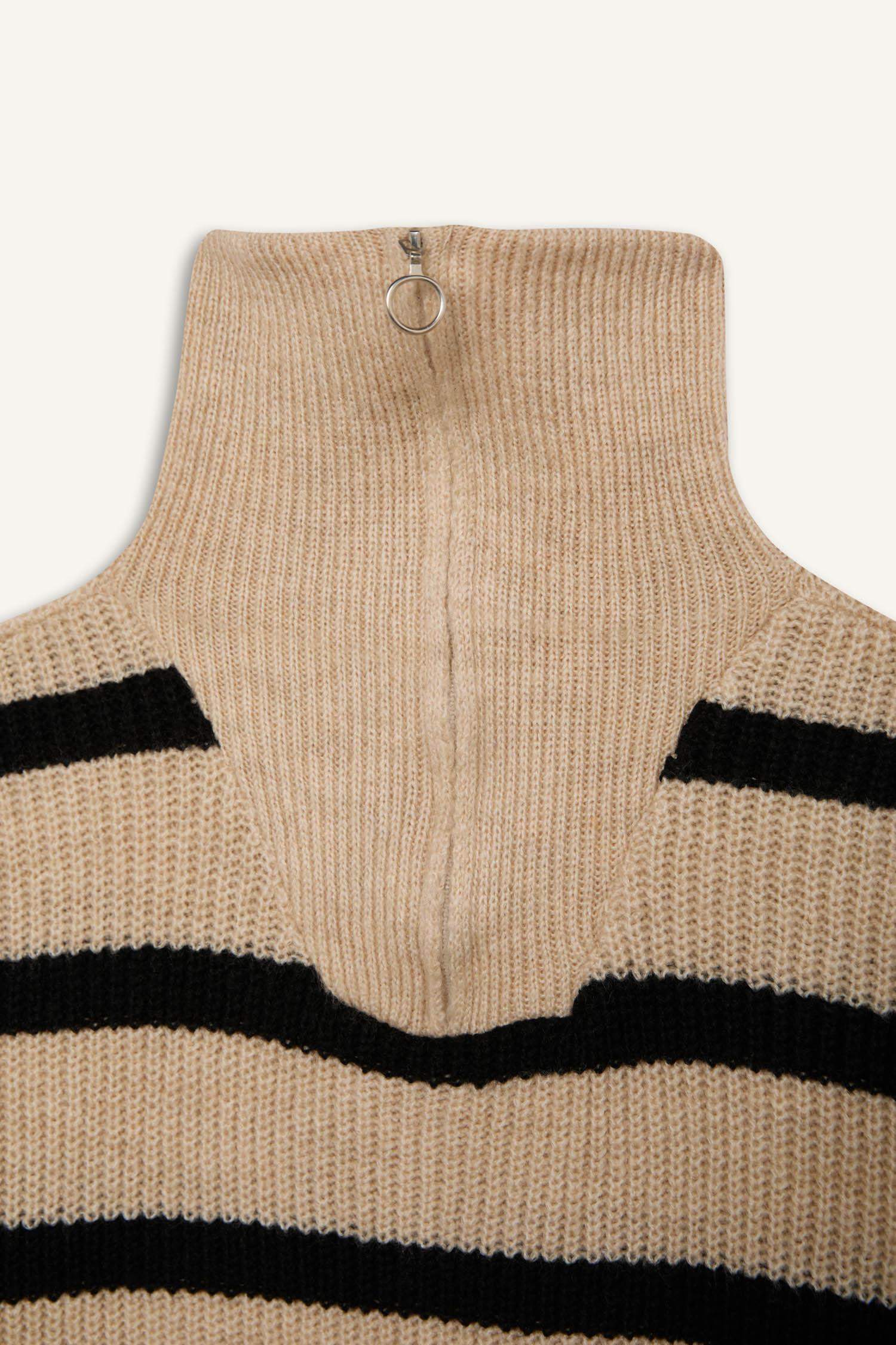 Pull en Tricot rayé à col montant zippé pour Fille