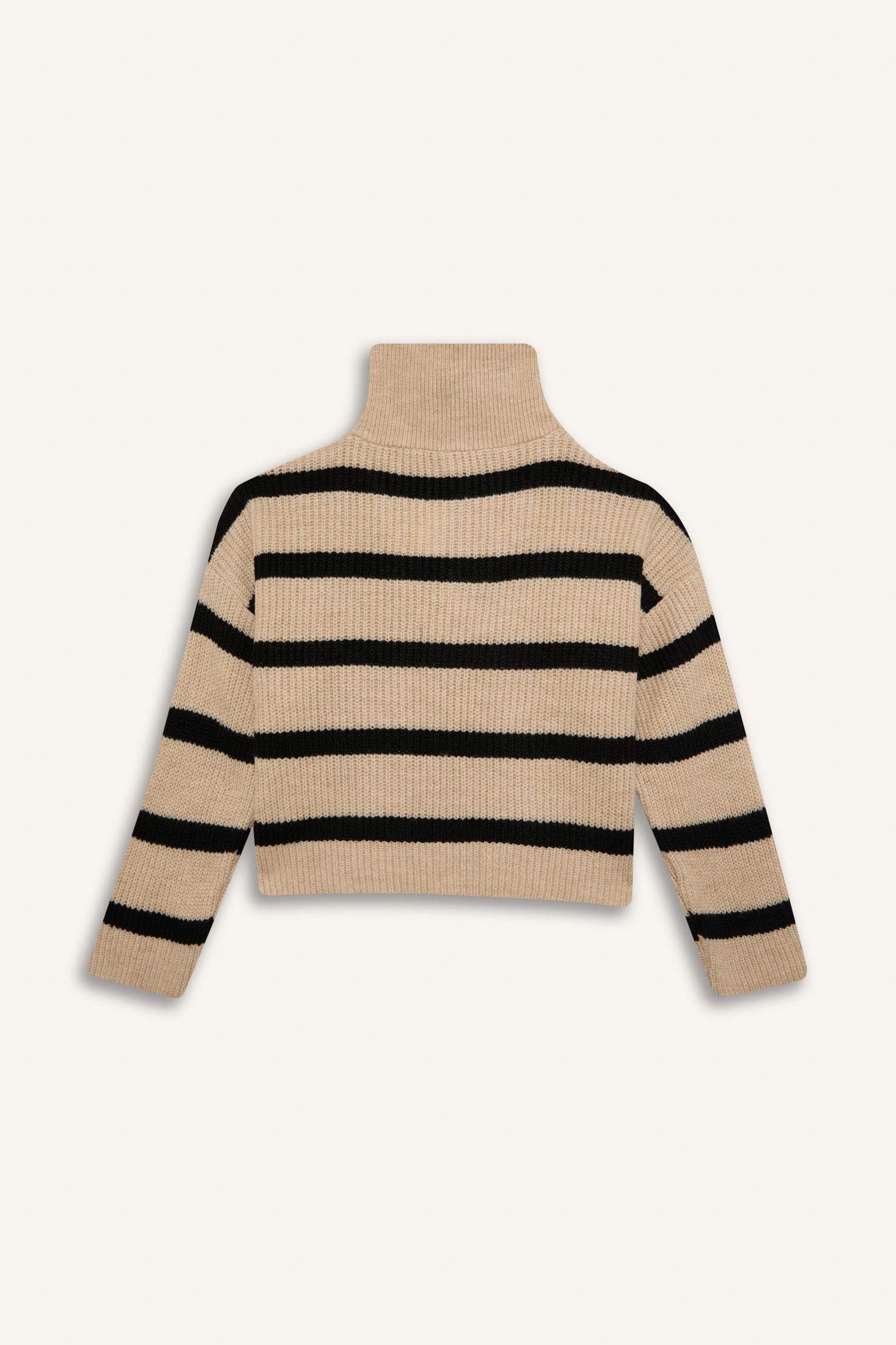 Pull en Tricot rayé à col montant zippé pour Fille