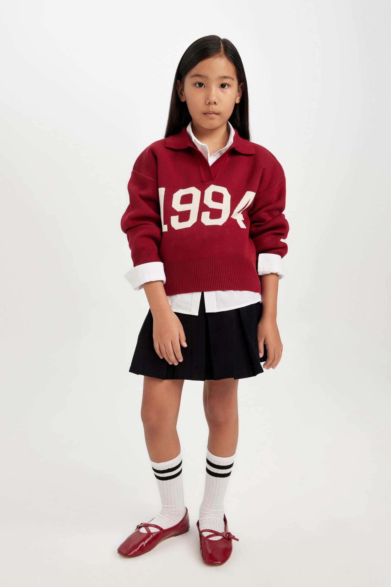 Girl Red Polo Neck Knitwear Pullover