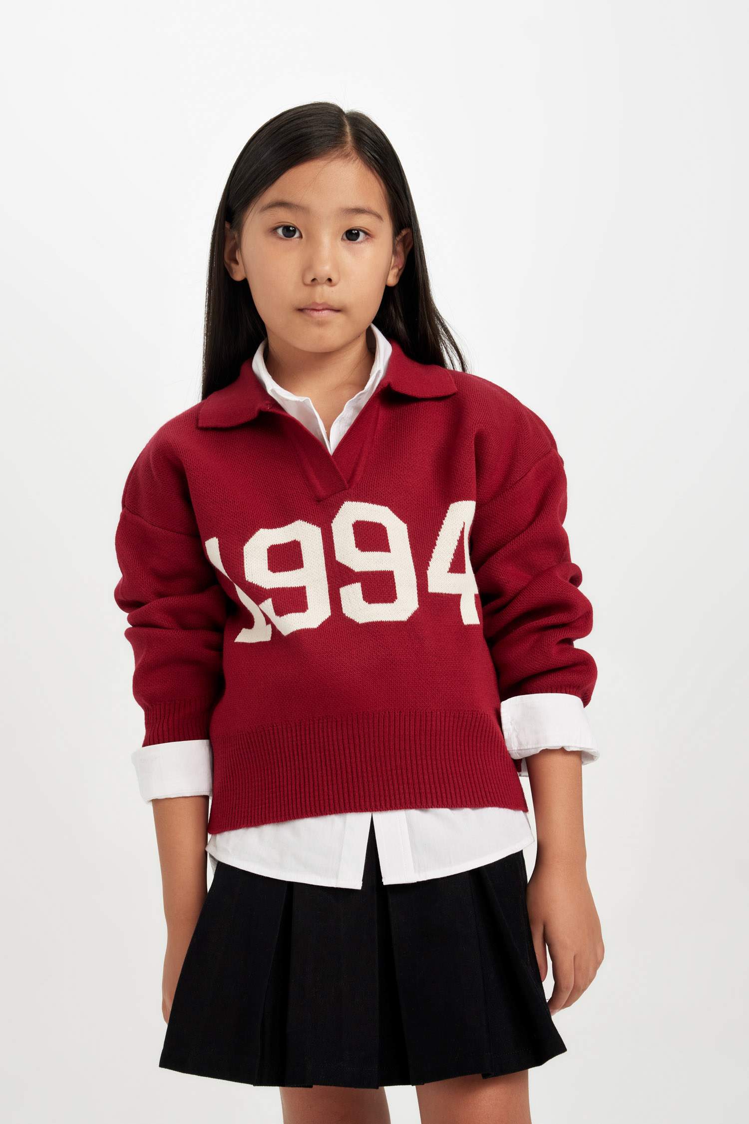 Girl Red Polo Neck Knitwear Pullover