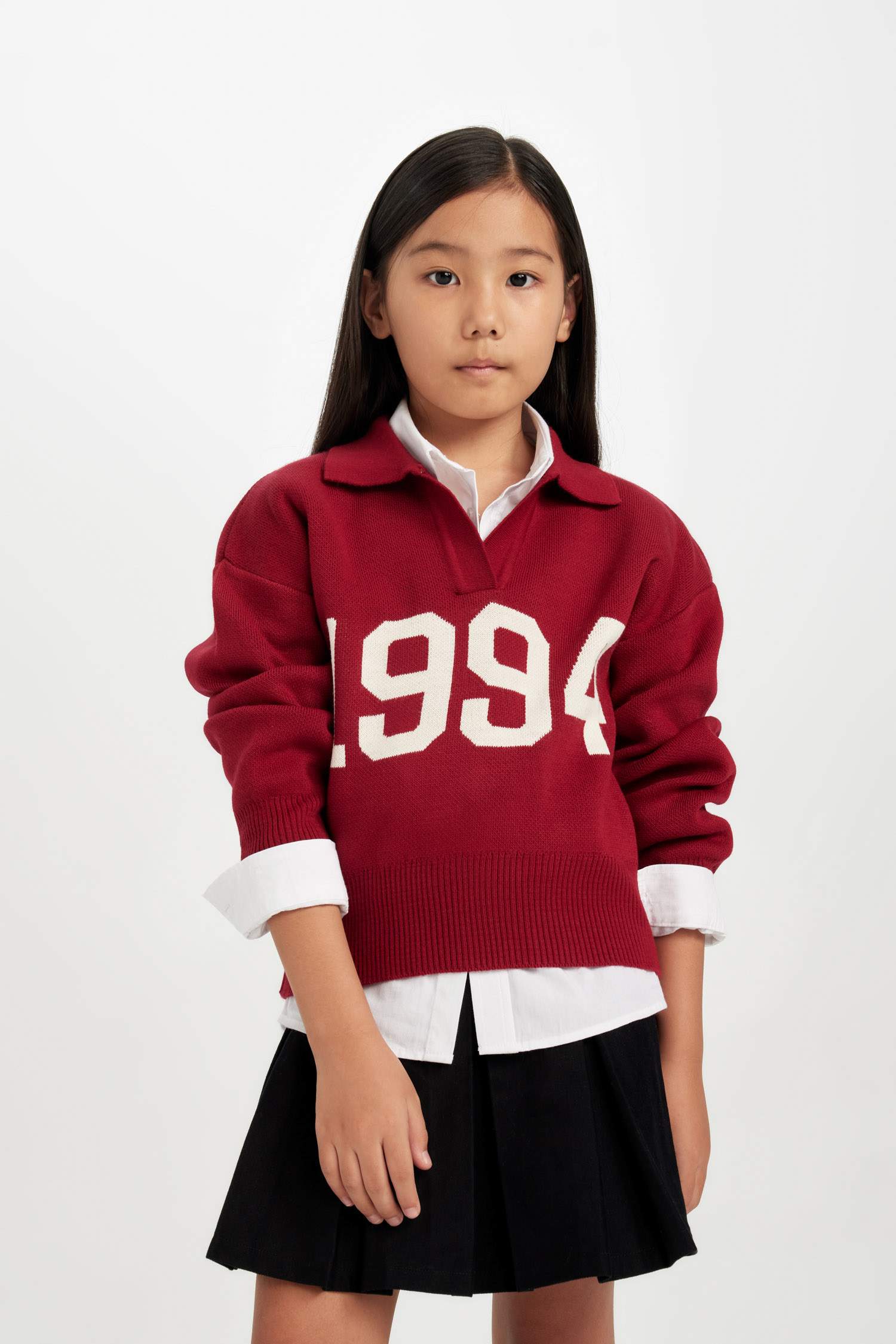 Girl Red Polo Neck Knitwear Pullover