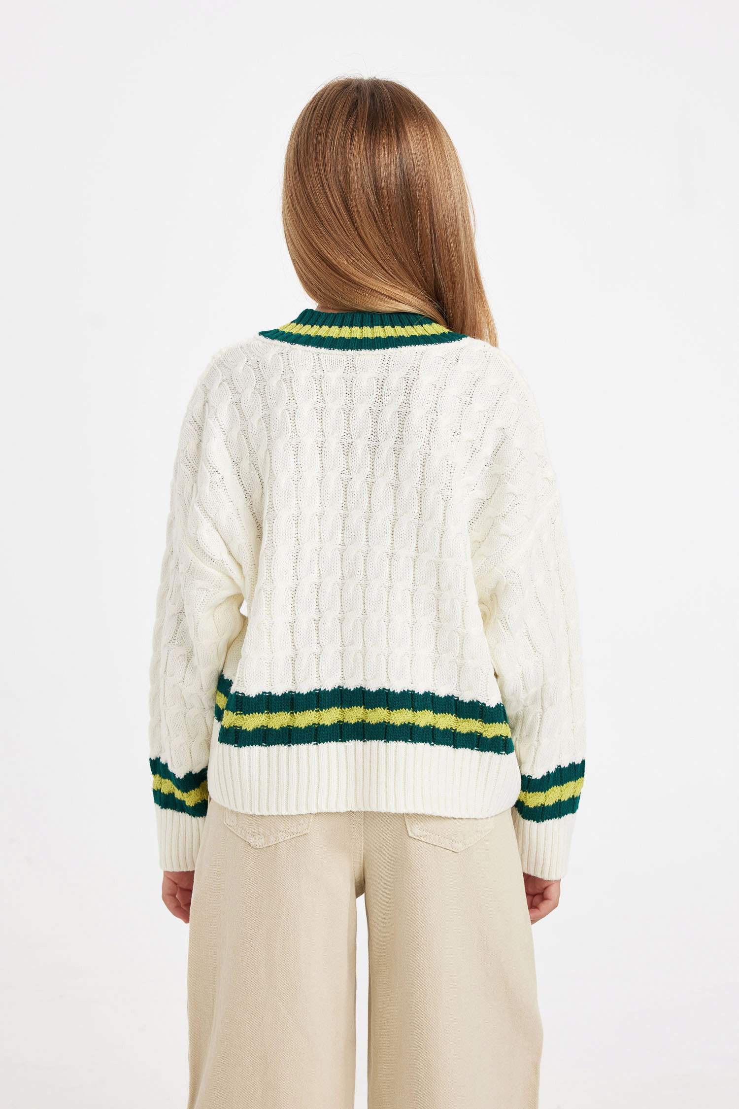 Kız Çocuk Okul Standart Fit V Yaka Triko Kazak