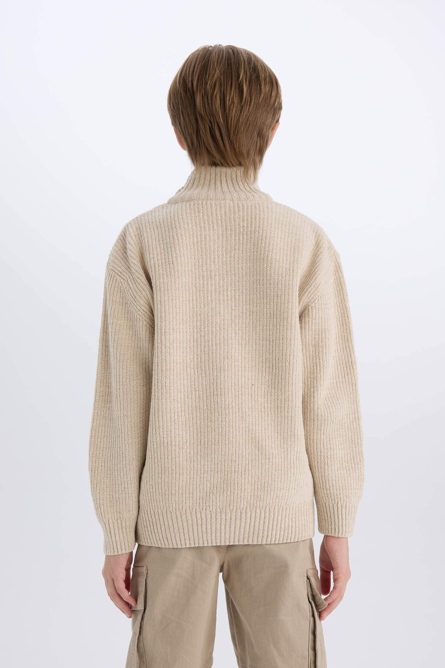 Boy Regular Fit Zip-Up Turtle Neck Pullover