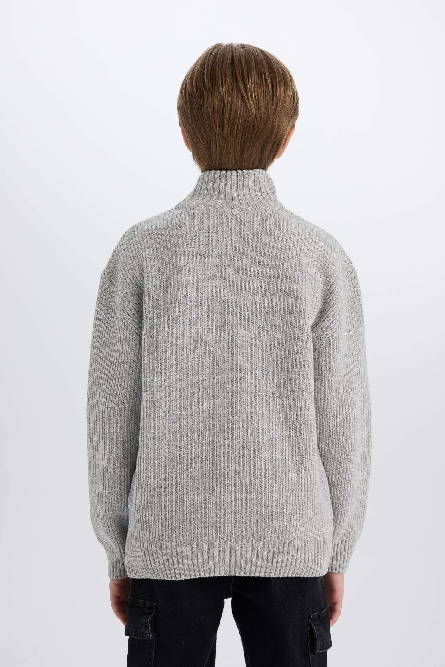 Boy Regular Fit Zip-Up Turtle Neck Pullover