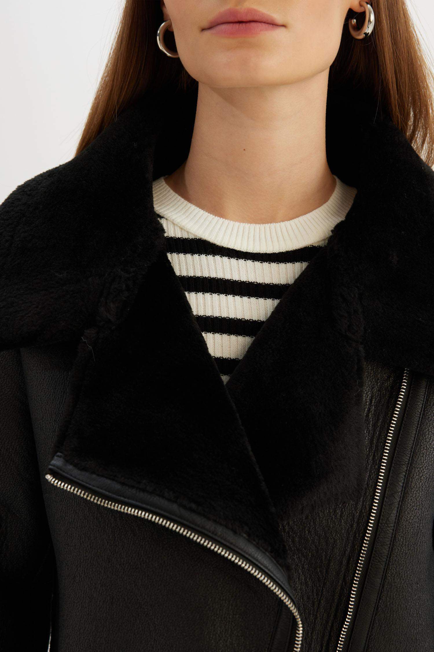 Kruvaze Yaka Pelüş Astarlı Mont Fermuarlı Cepli Kemerli Mevsimlik