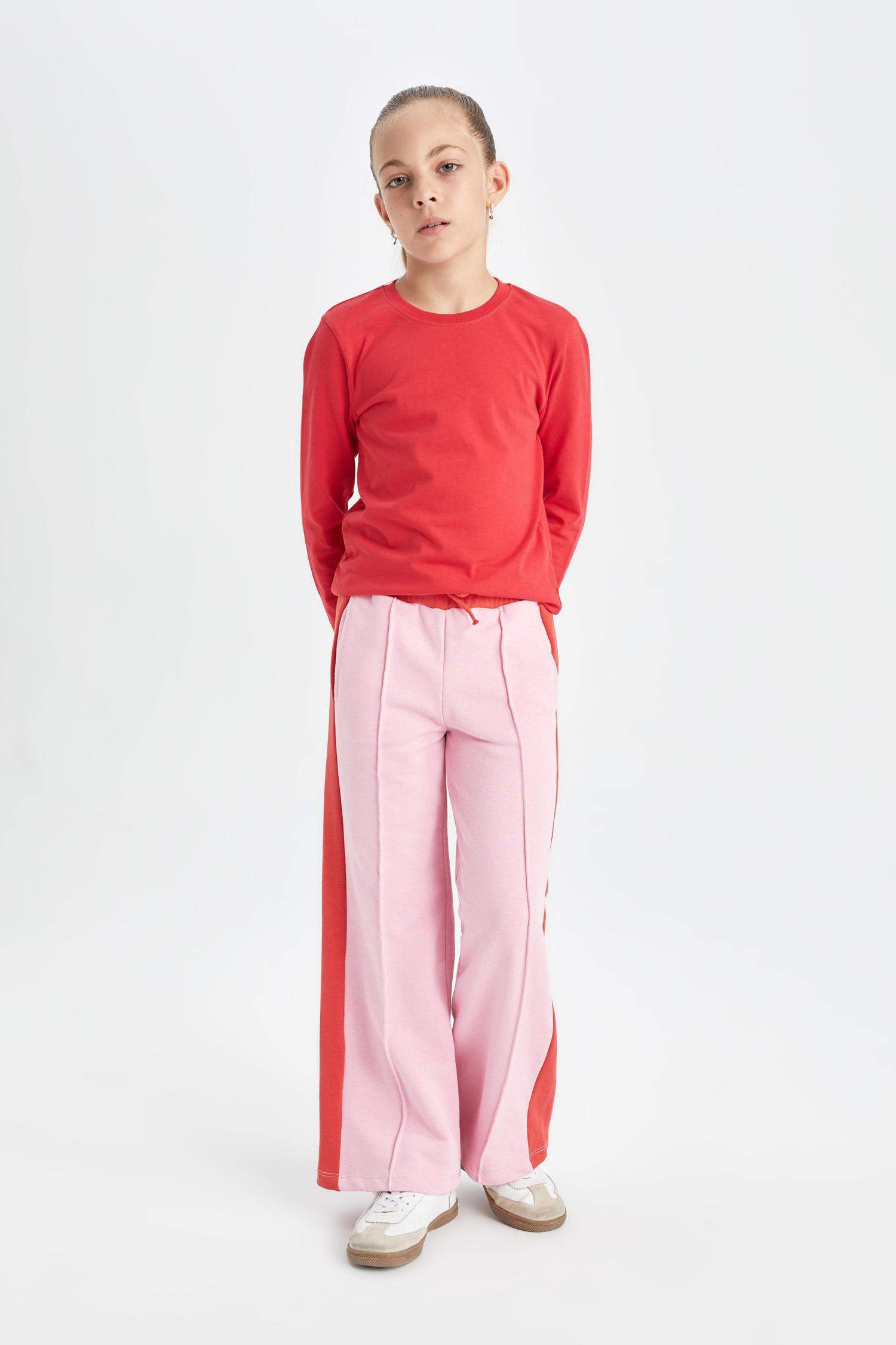 Kız Çocuk Renk Bloklu Wide Leg Geniş Bol Paça Eşofman Altı