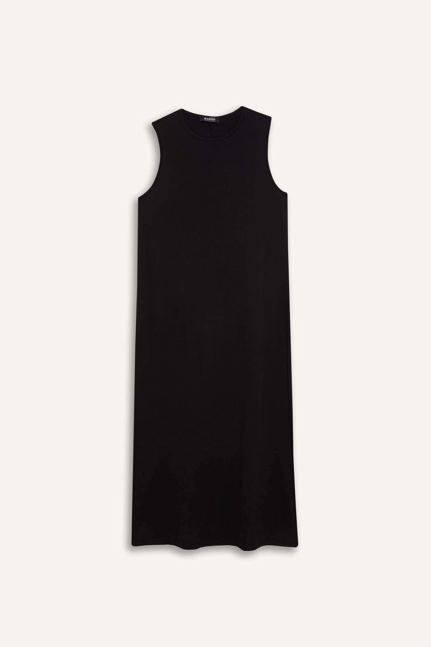 Regular Fit Bisiklet Yaka Basic Düz Penye Kolsuz Midi Elbise