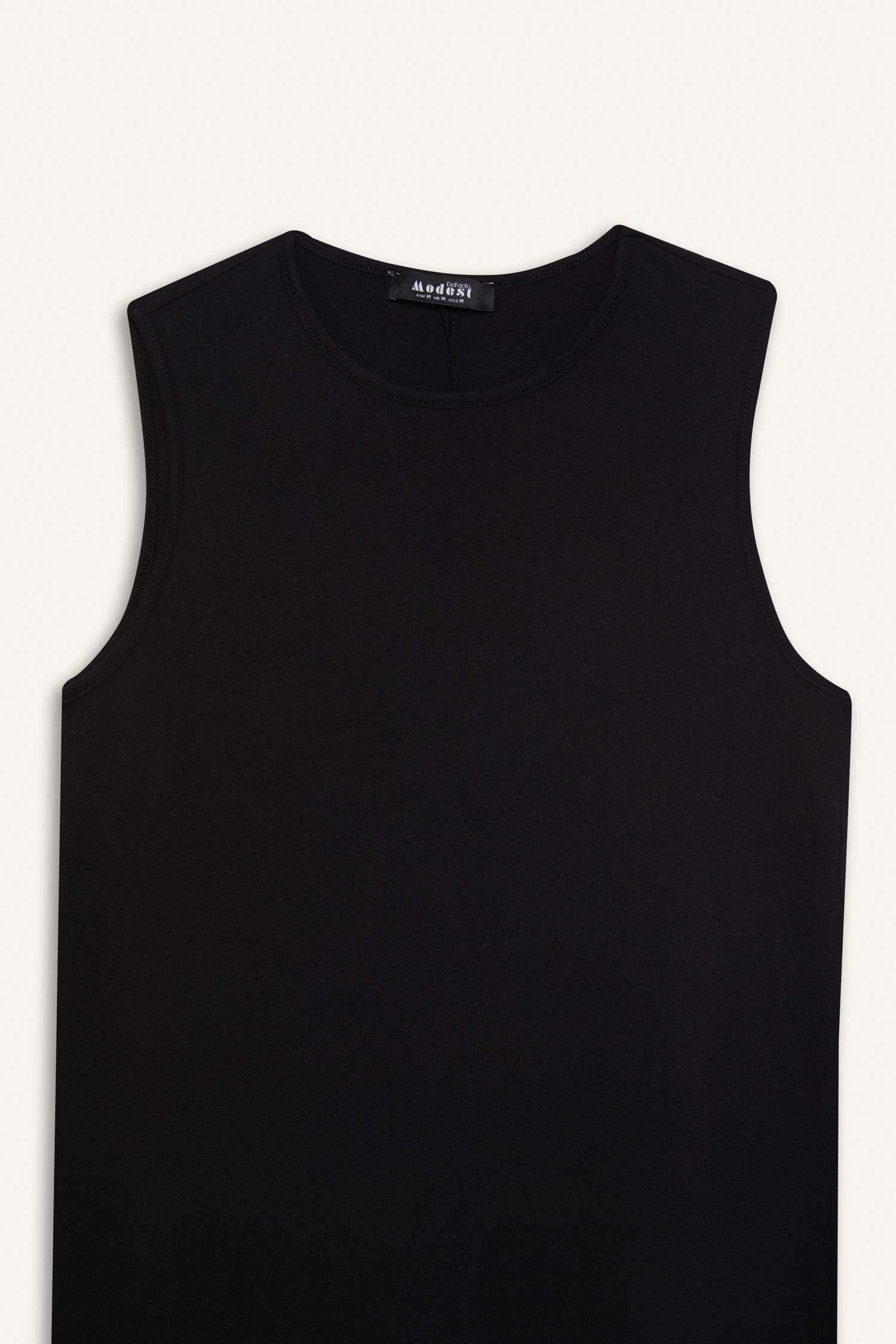 Regular Fit Bisiklet Yaka Basic Düz Penye Kolsuz Midi Elbise