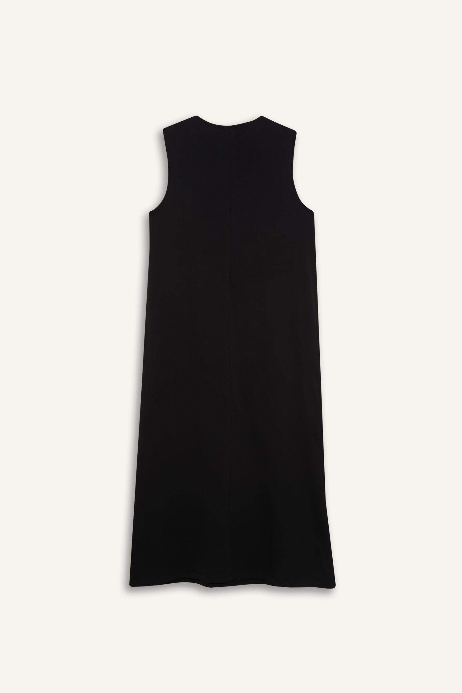 Regular Fit Bisiklet Yaka Basic Düz Penye Kolsuz Midi Elbise