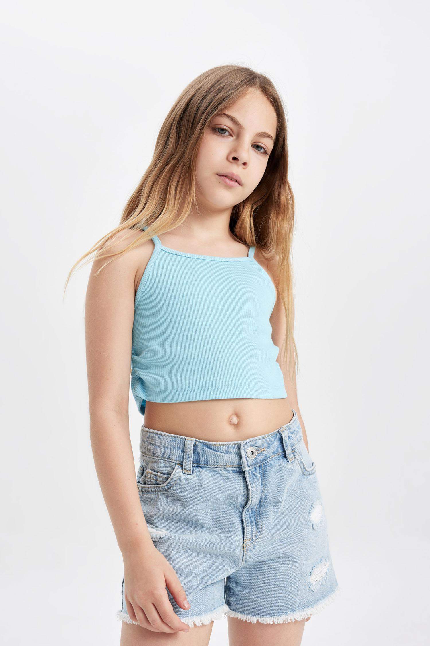 Kız Çocuk Bisiklet Yaka Basic Düz Atlet