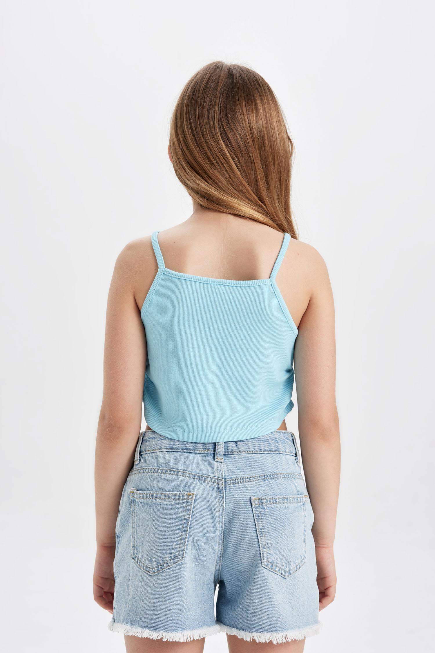 Kız Çocuk Bisiklet Yaka Basic Düz Atlet