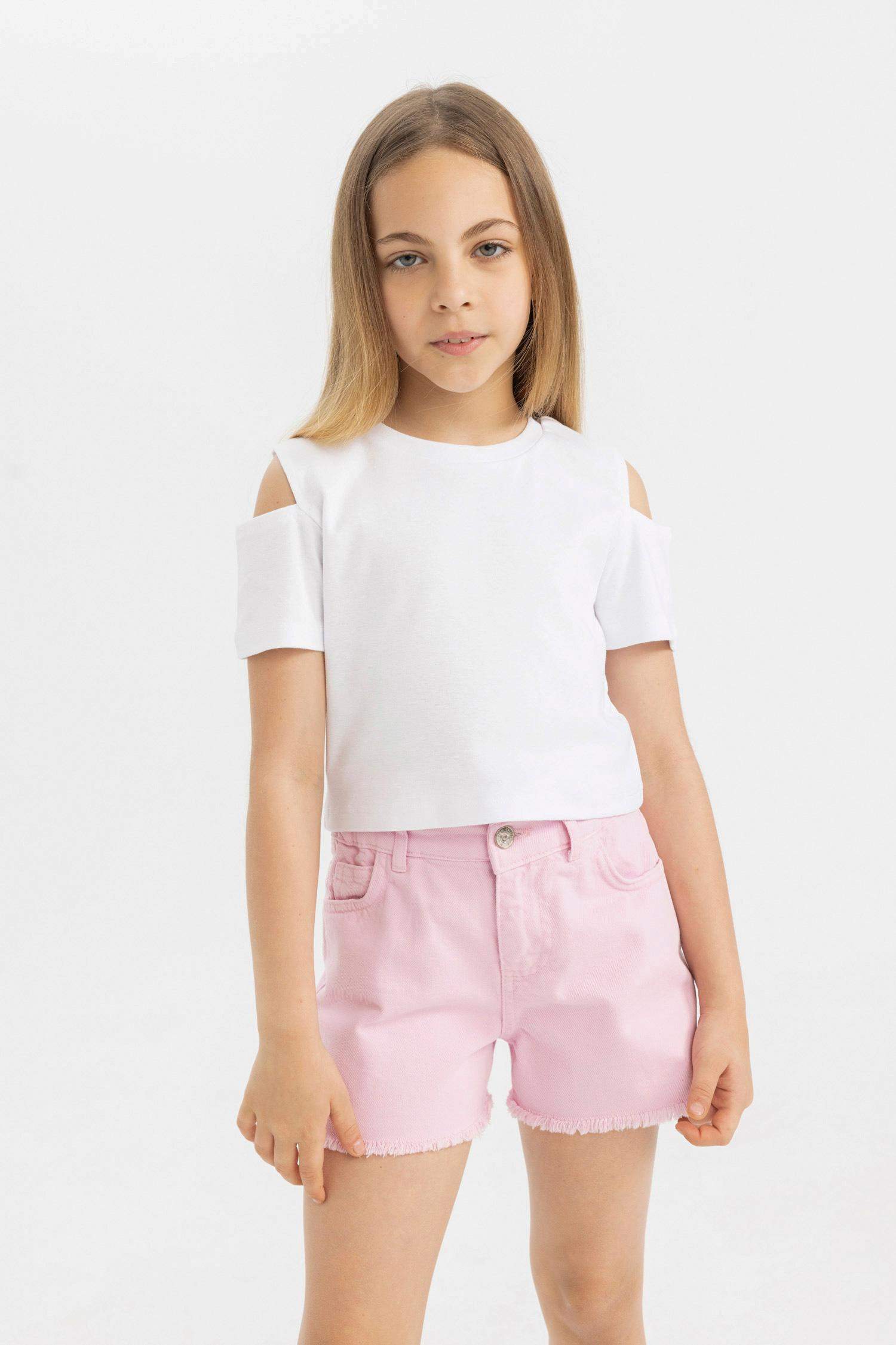 تيشيرت نص ردن بناتي سادة سليم فيت