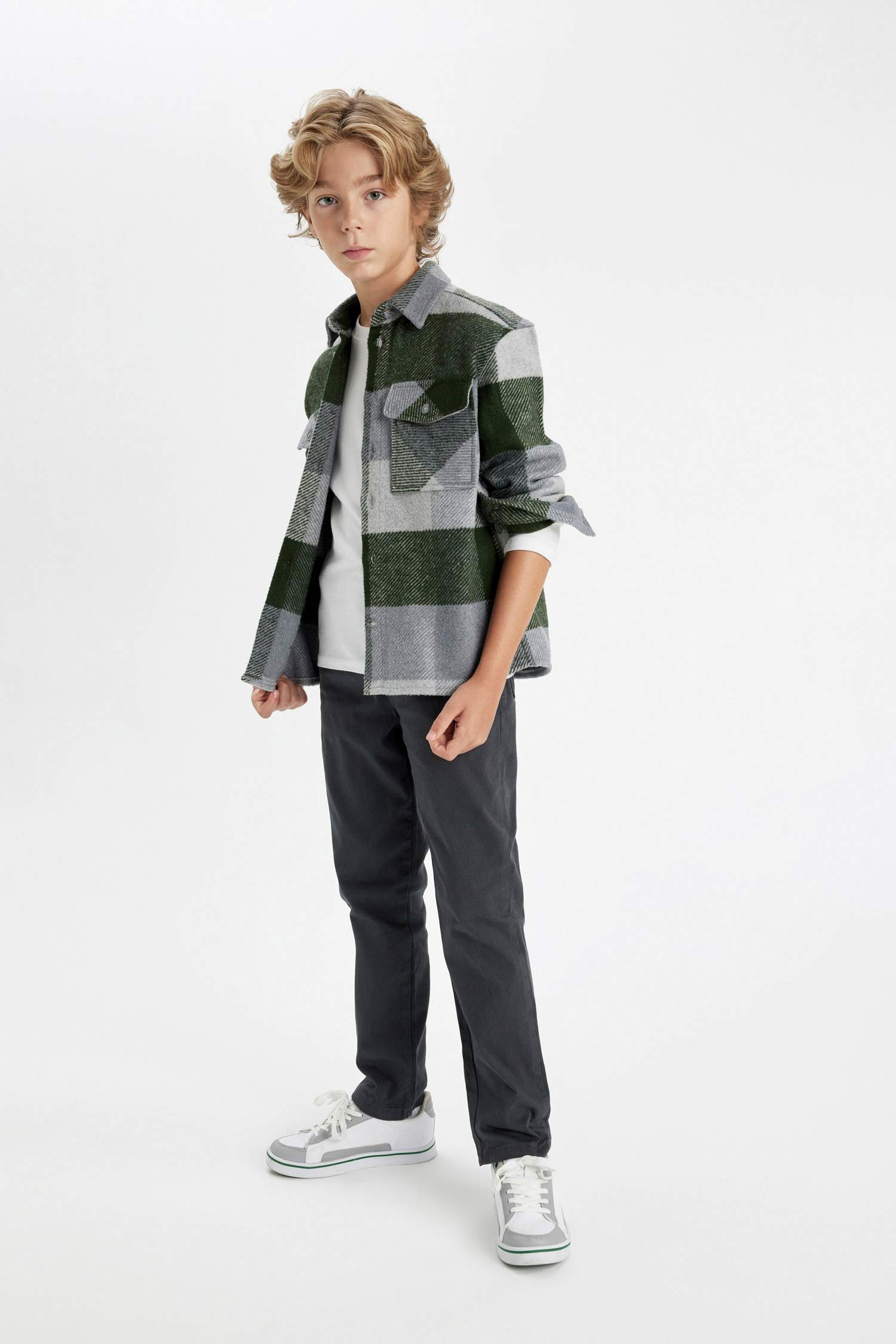 Boy Oversize Fit Checkered Flannel Long Sleeve Shirt