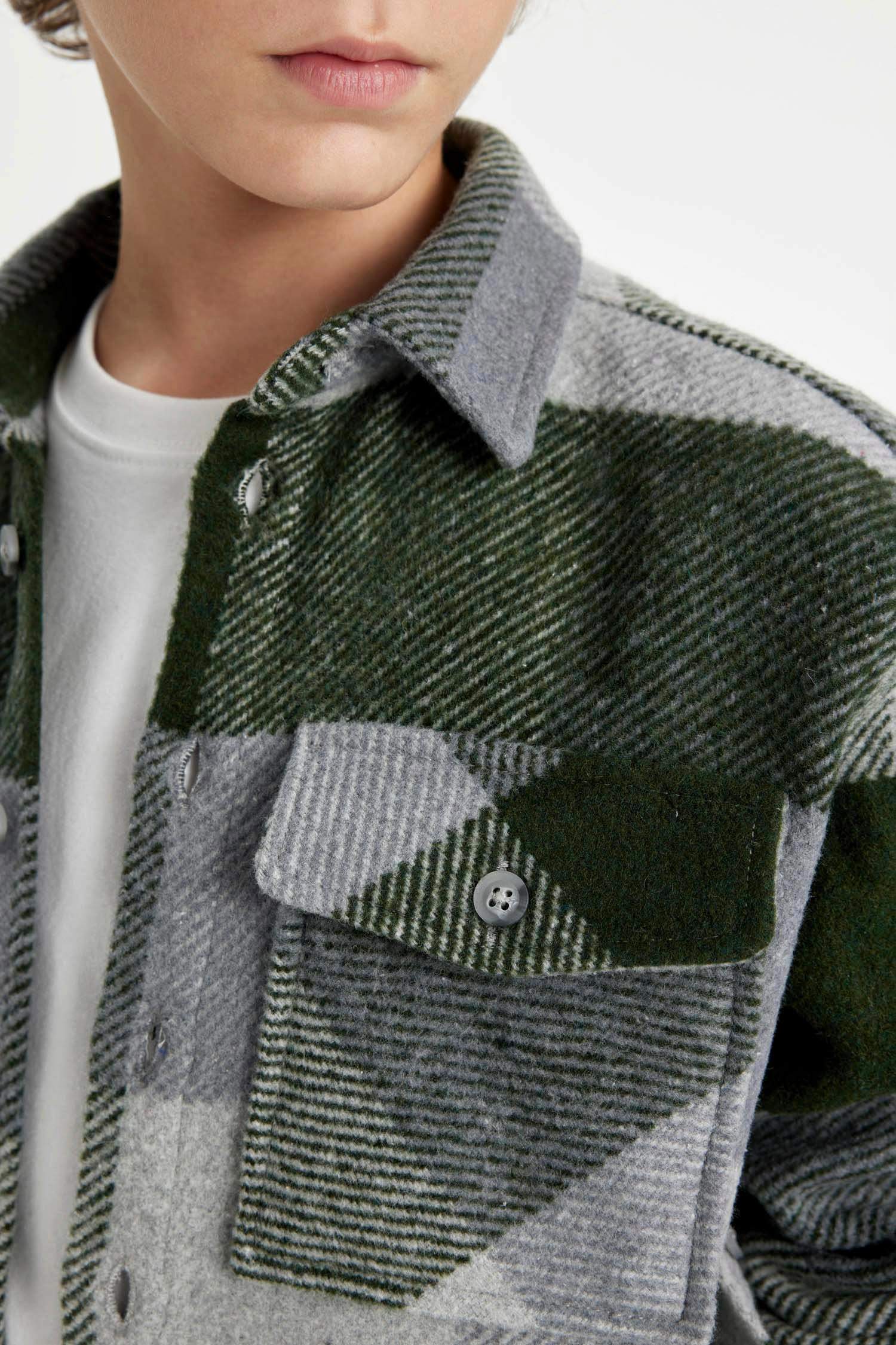 Boy Oversize Fit Checkered Flannel Long Sleeve Shirt