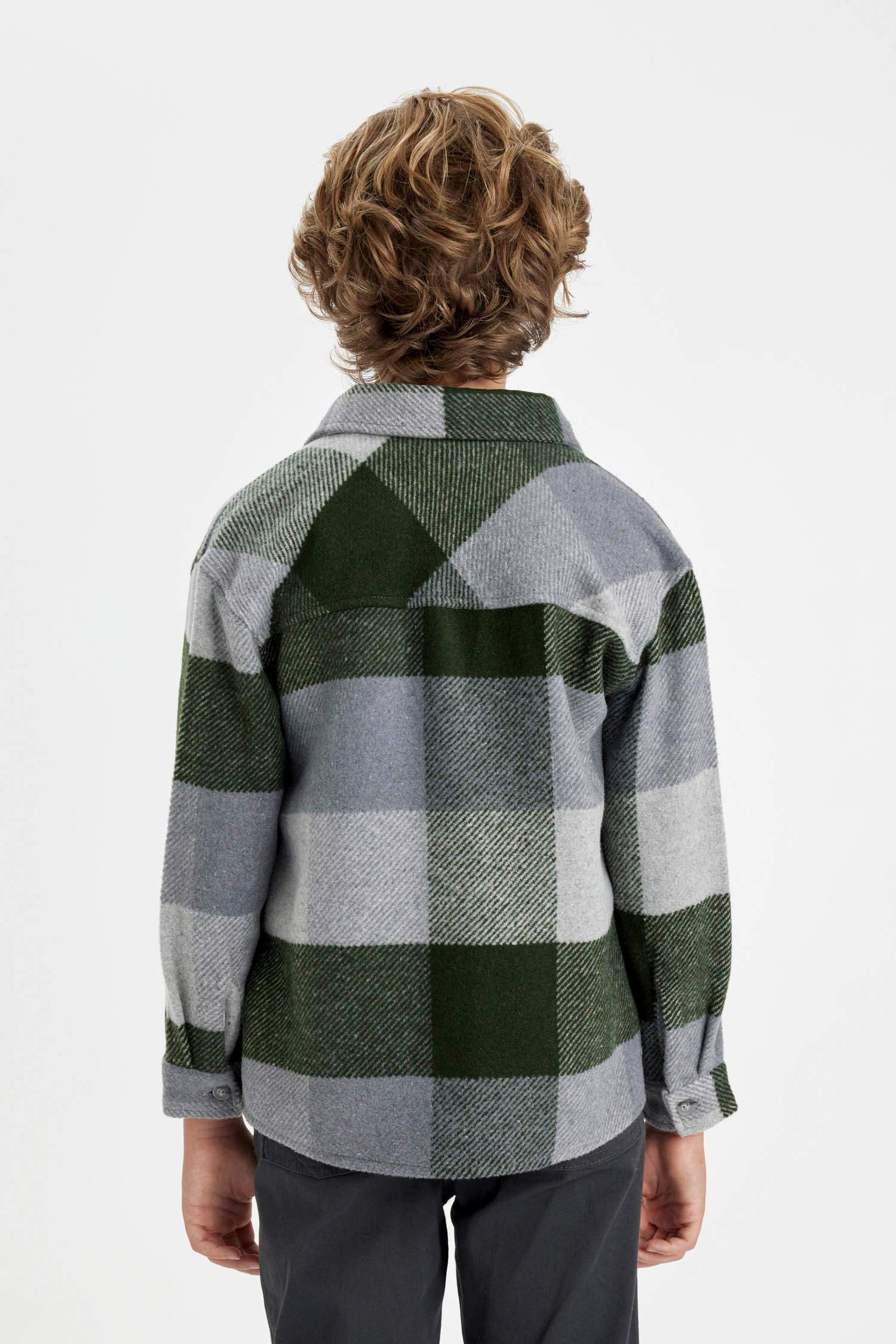 Boy Oversize Fit Checkered Flannel Long Sleeve Shirt