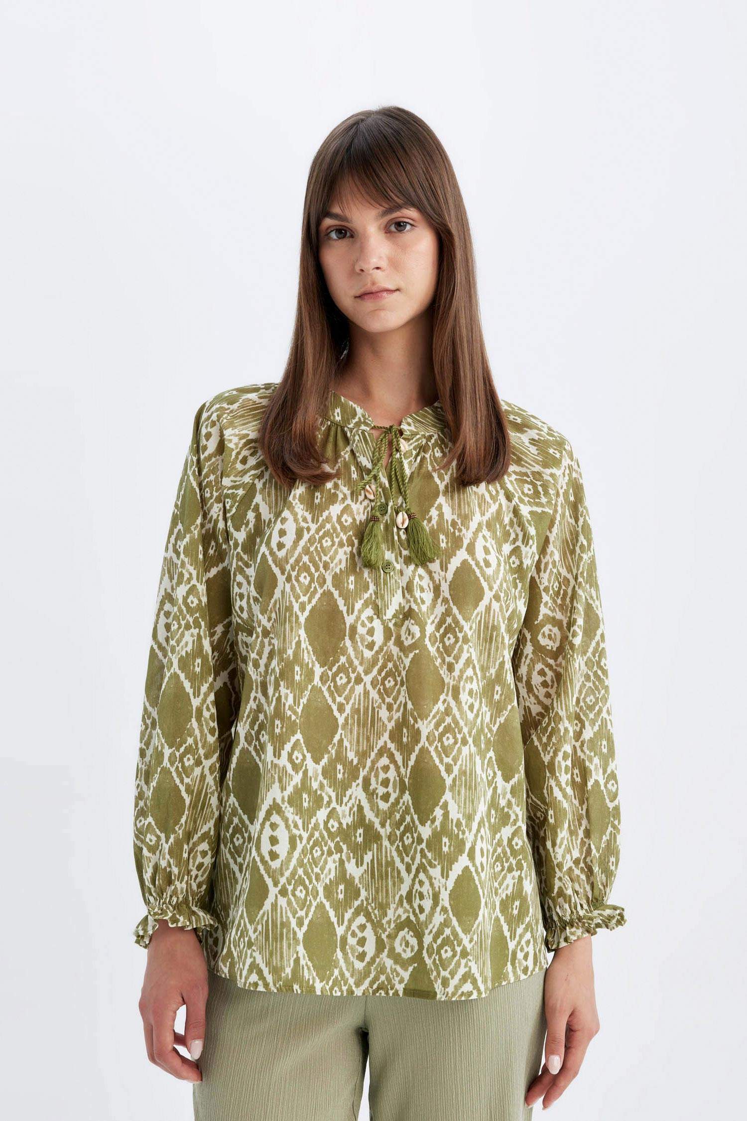 بلوزة طويلة فوال مطبوع قصة مريحة