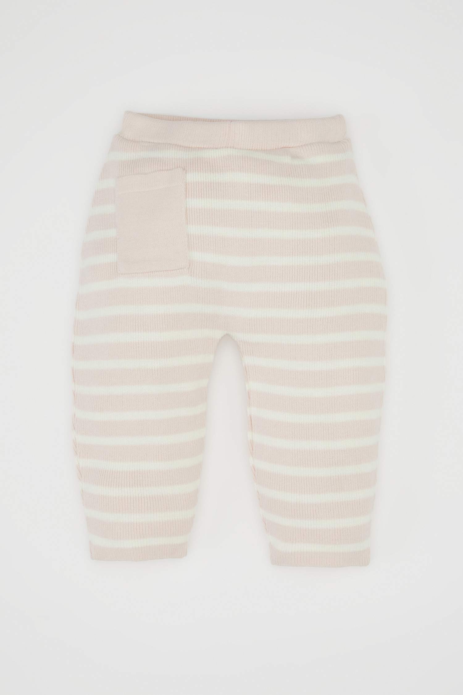 Kız Bebek 2'li Takım Kuzu Nakışlı Düğmeli Uzun Kollu Kazak Beli Lastikli Çizgili Triko Alt