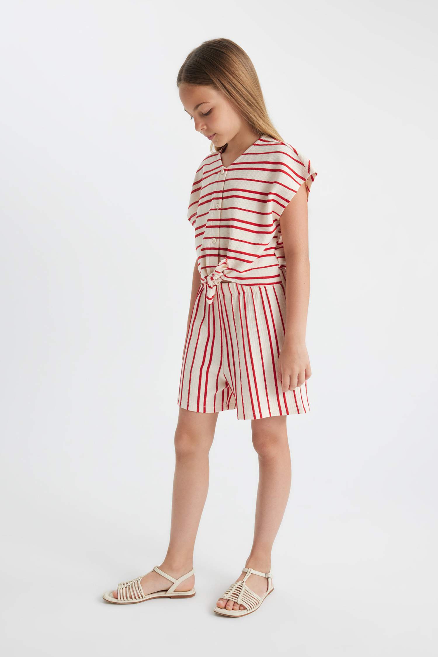 Girl Striped Short Sleeve Jumpsuit