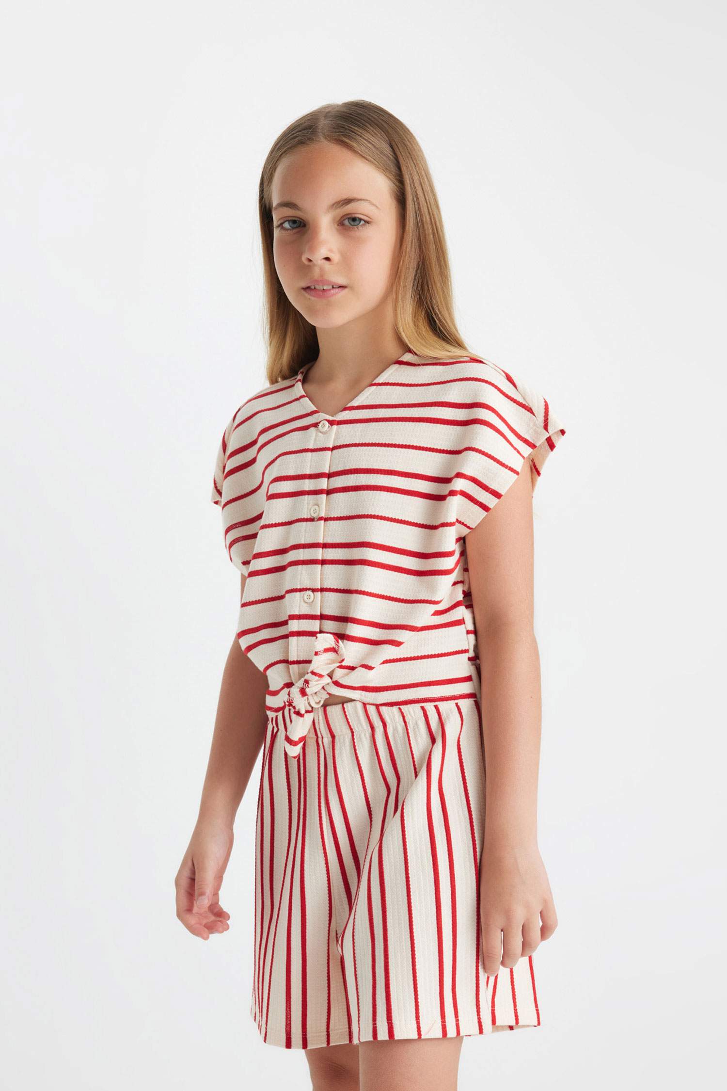 Girl Striped Short Sleeve Jumpsuit