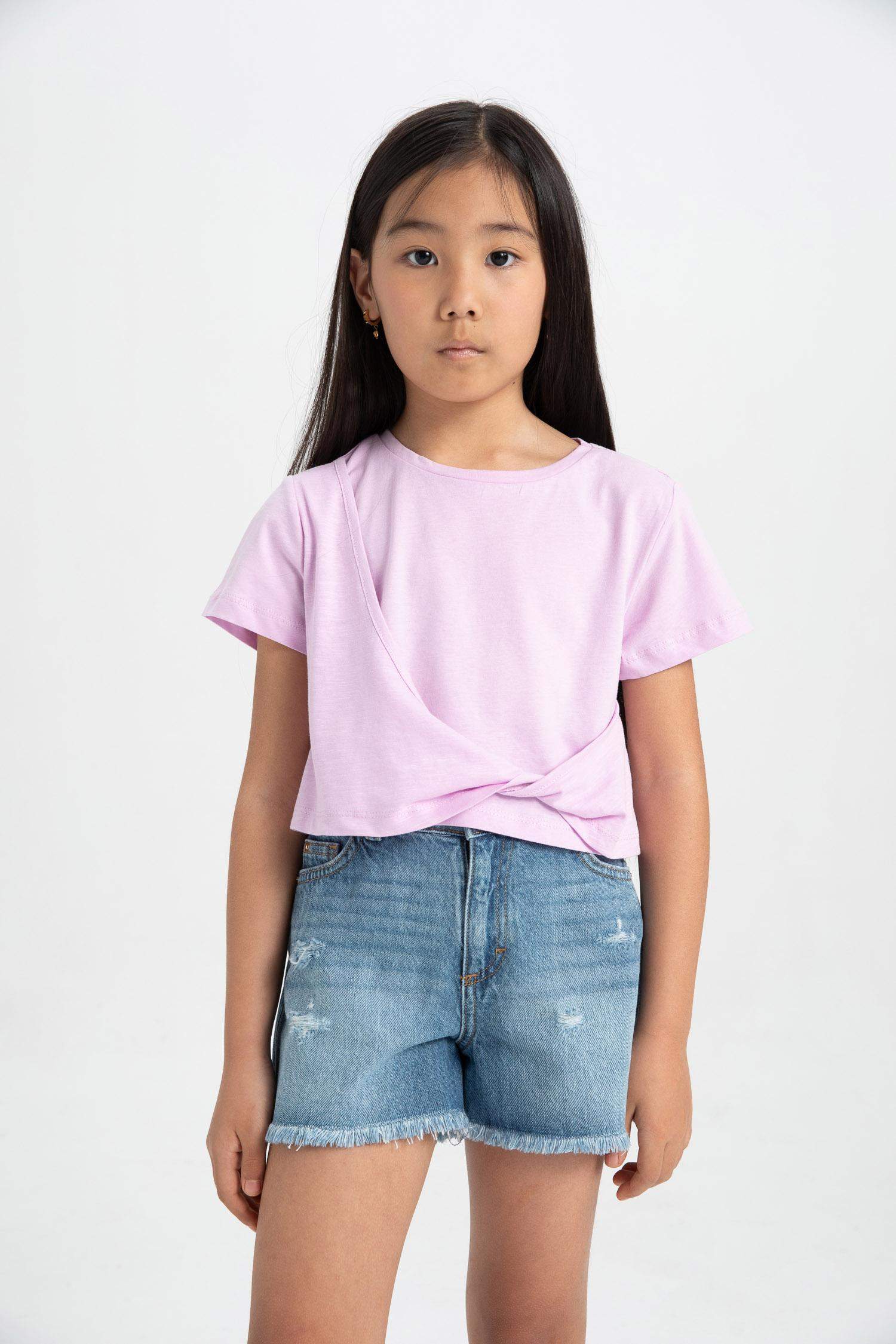 Kız Çocuk Relax Fit Bisiklet Yaka Kısa Kollu Tişört