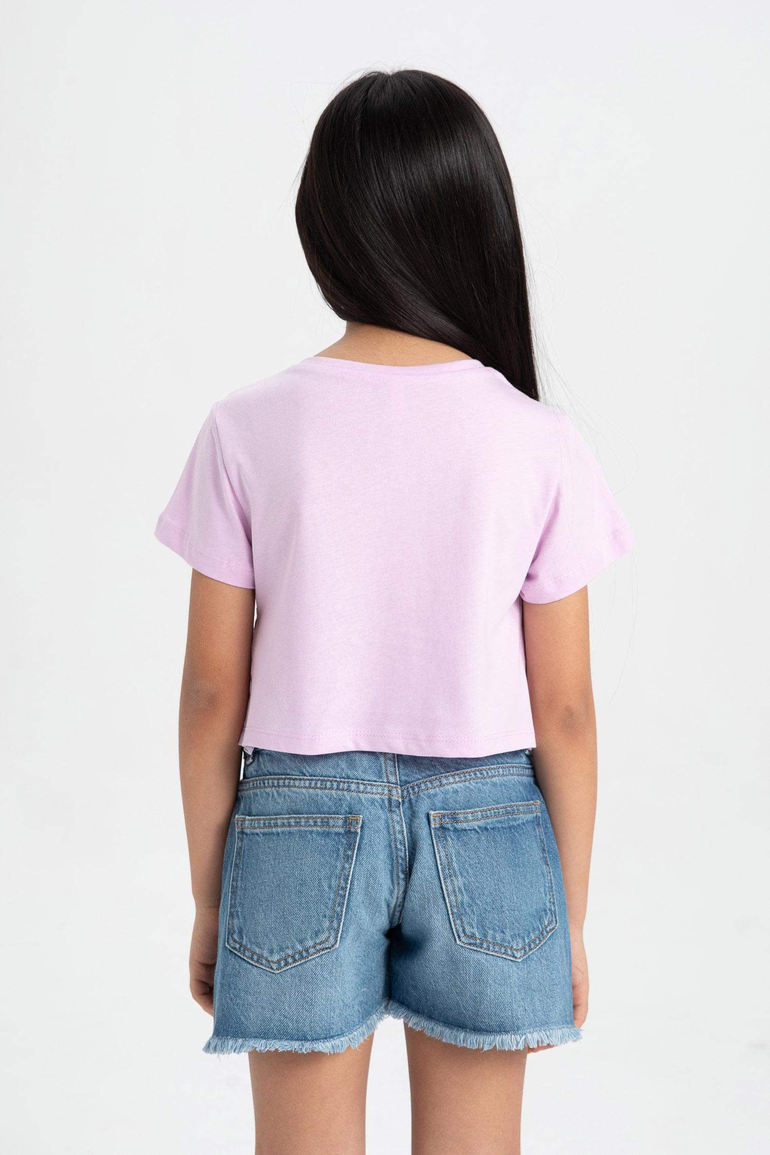 Kız Çocuk Relax Fit Bisiklet Yaka Kısa Kollu Tişört