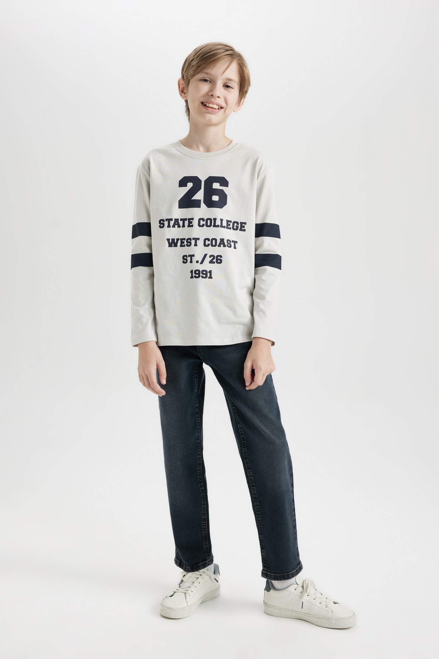 Erkek Çocuk Bisiklet Yaka Baskılı Uzun Kollu Tişört