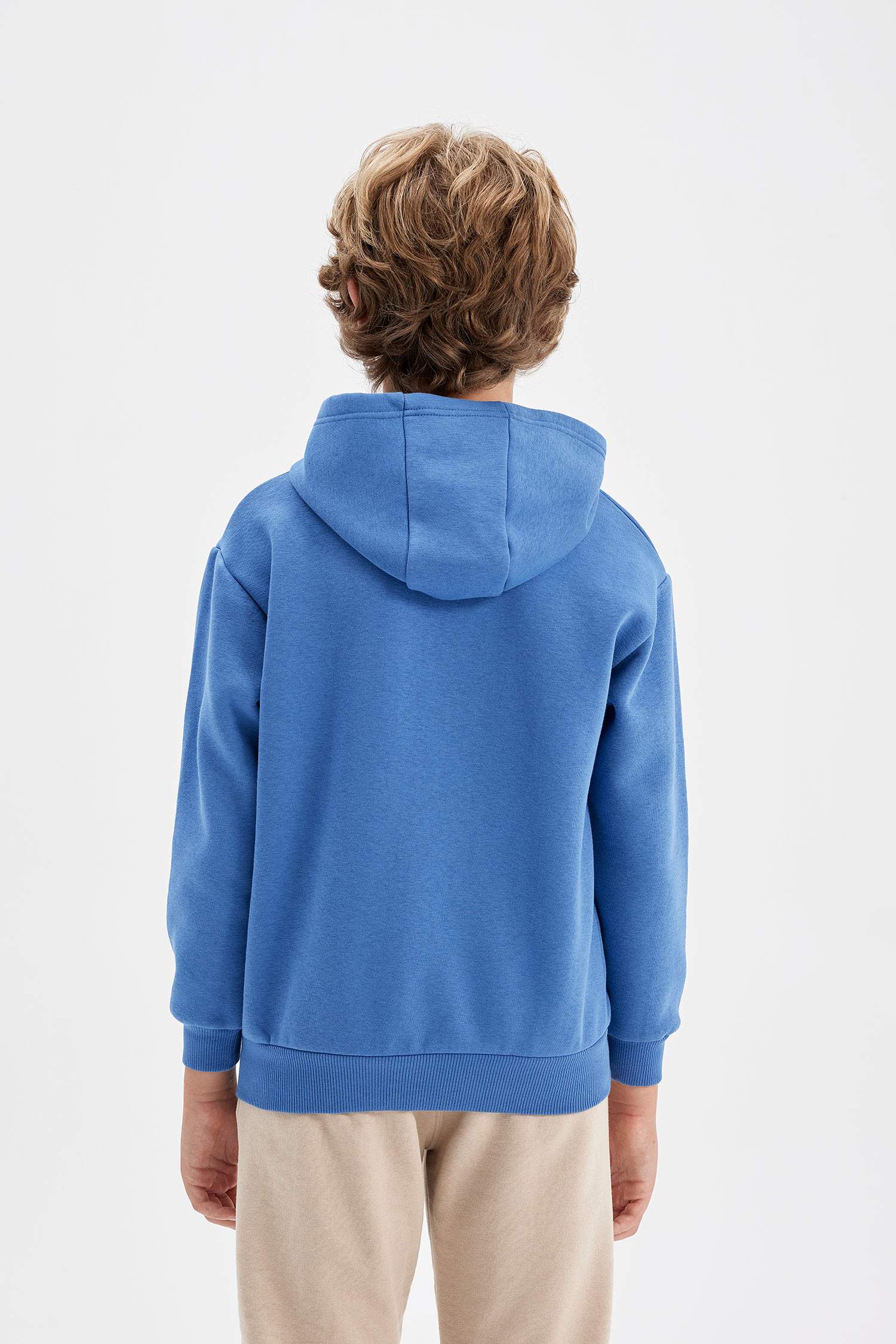 Erkek Çocuk Mavi Baskılı Kapüşonlu Cepli Sweatshirt