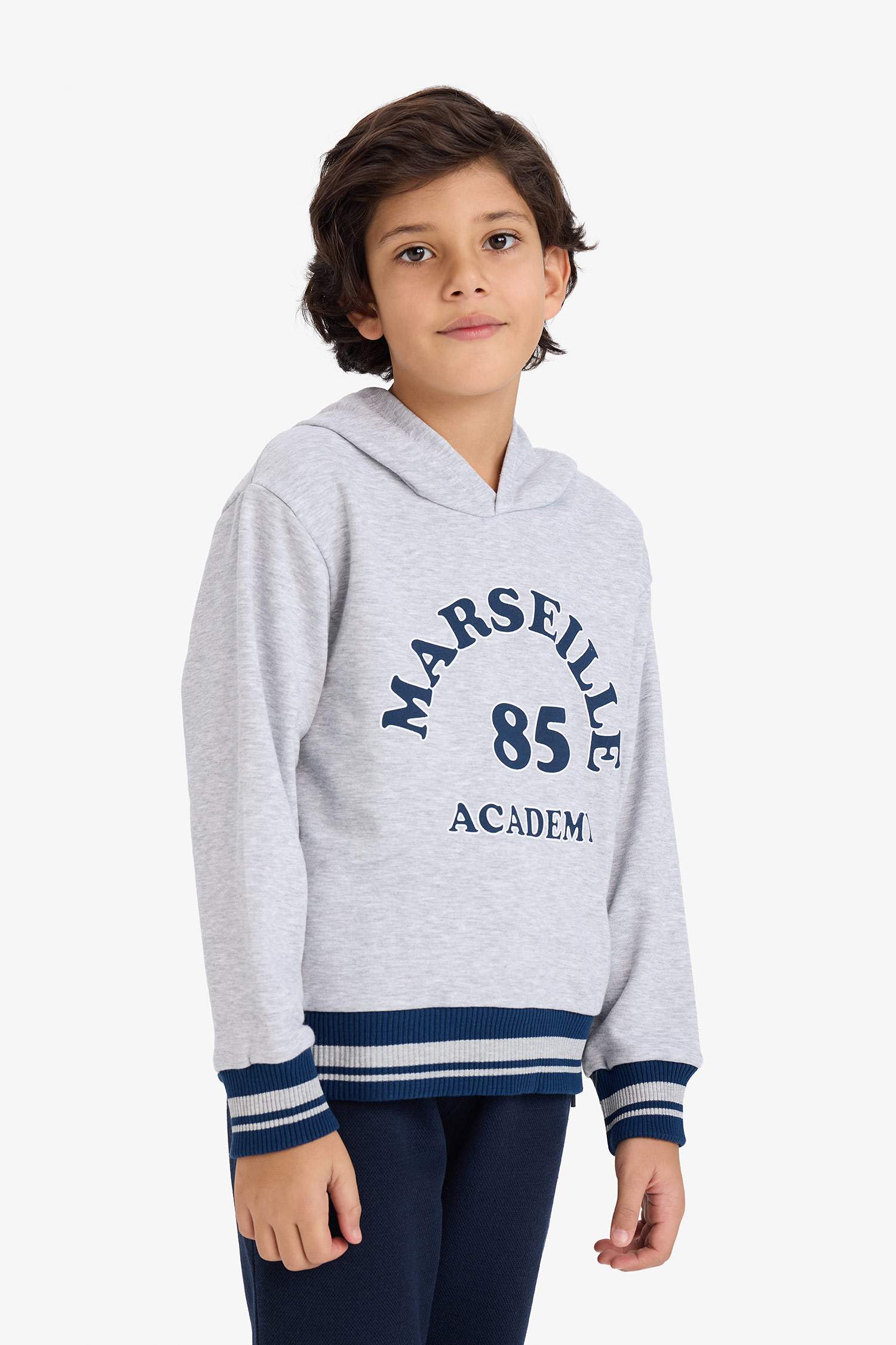 Erkek Çocuk Gri Baskılı Kapüşonlu Sweatshirt