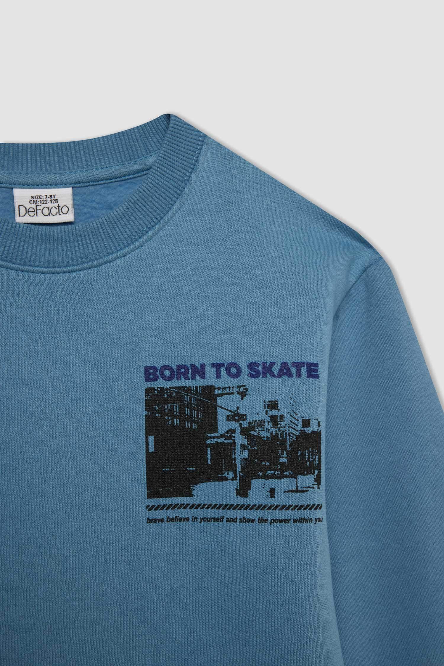 Erkek Çocuk Bisiklet Yaka Baskılı Sweatshirt