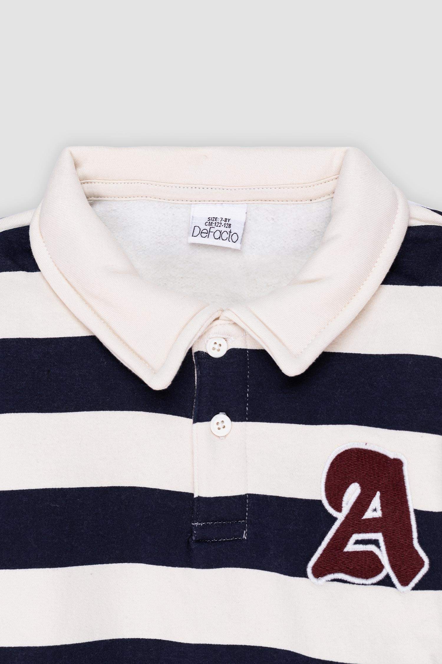 Erkek Çocuk Polo Yaka Çizgili Nakışlı Sweatshirt