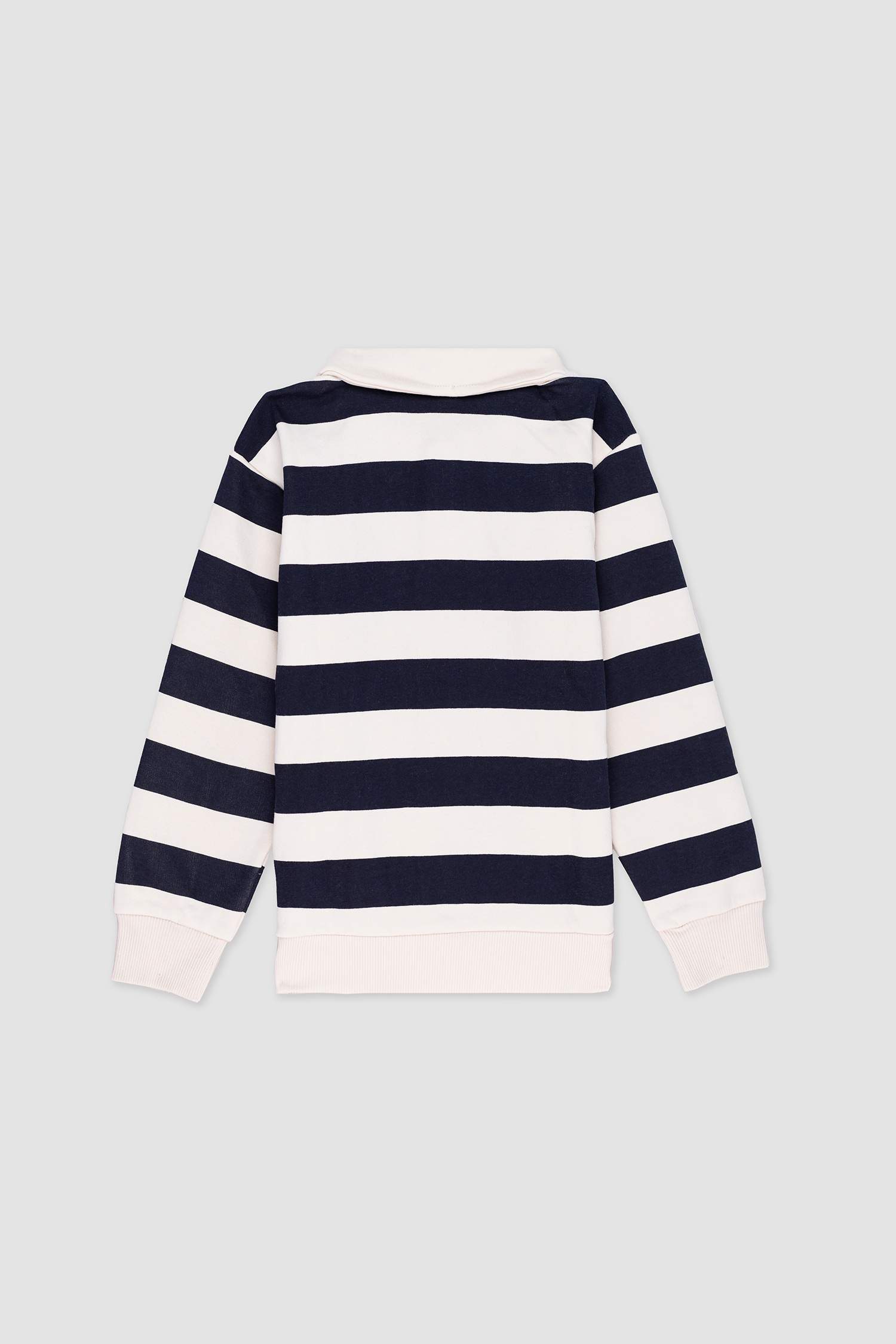 Erkek Çocuk Polo Yaka Çizgili Nakışlı Sweatshirt