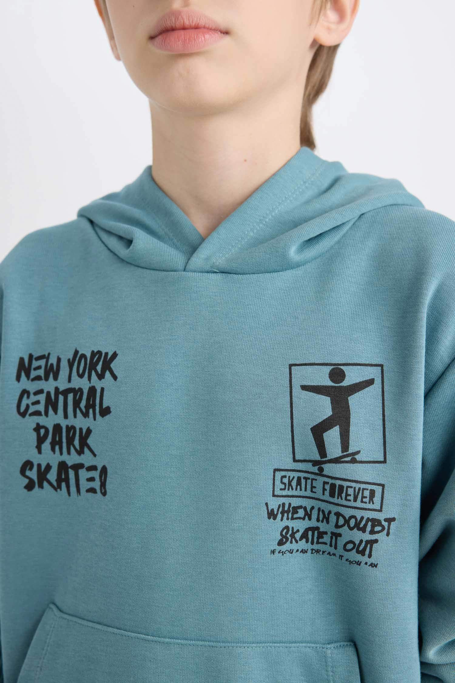 Erkek Çocuk Kapüşonlu Sırt Baskılı Sweatshirt