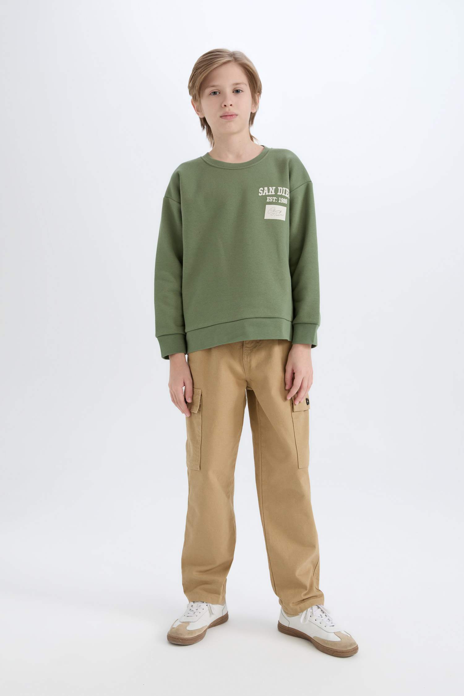 Erkek Çocuk Oversize Geniş Kalıp Bisiklet Yaka Sırt Baskılı Sweatshirt