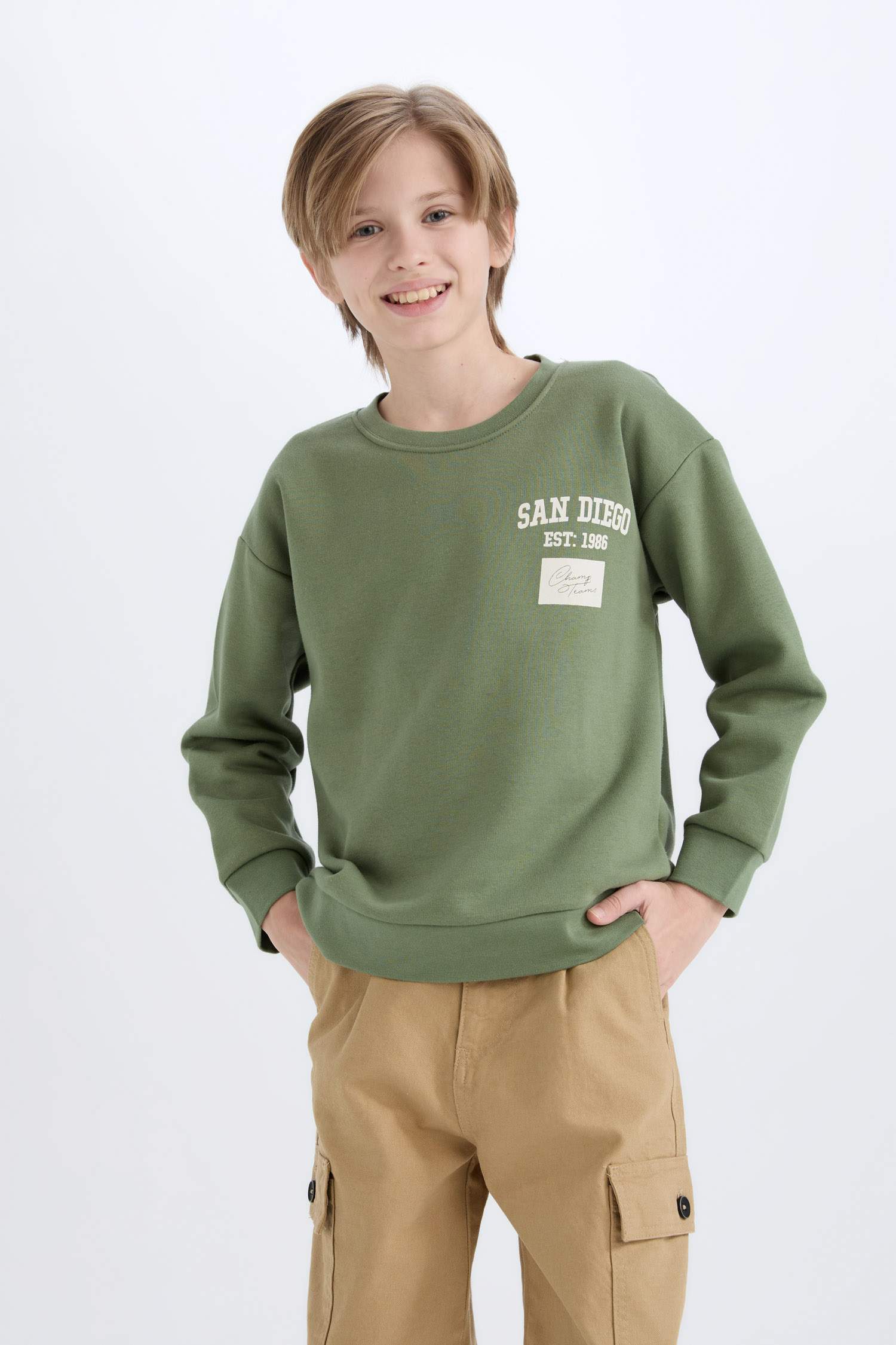 Erkek Çocuk Oversize Geniş Kalıp Bisiklet Yaka Sırt Baskılı Sweatshirt