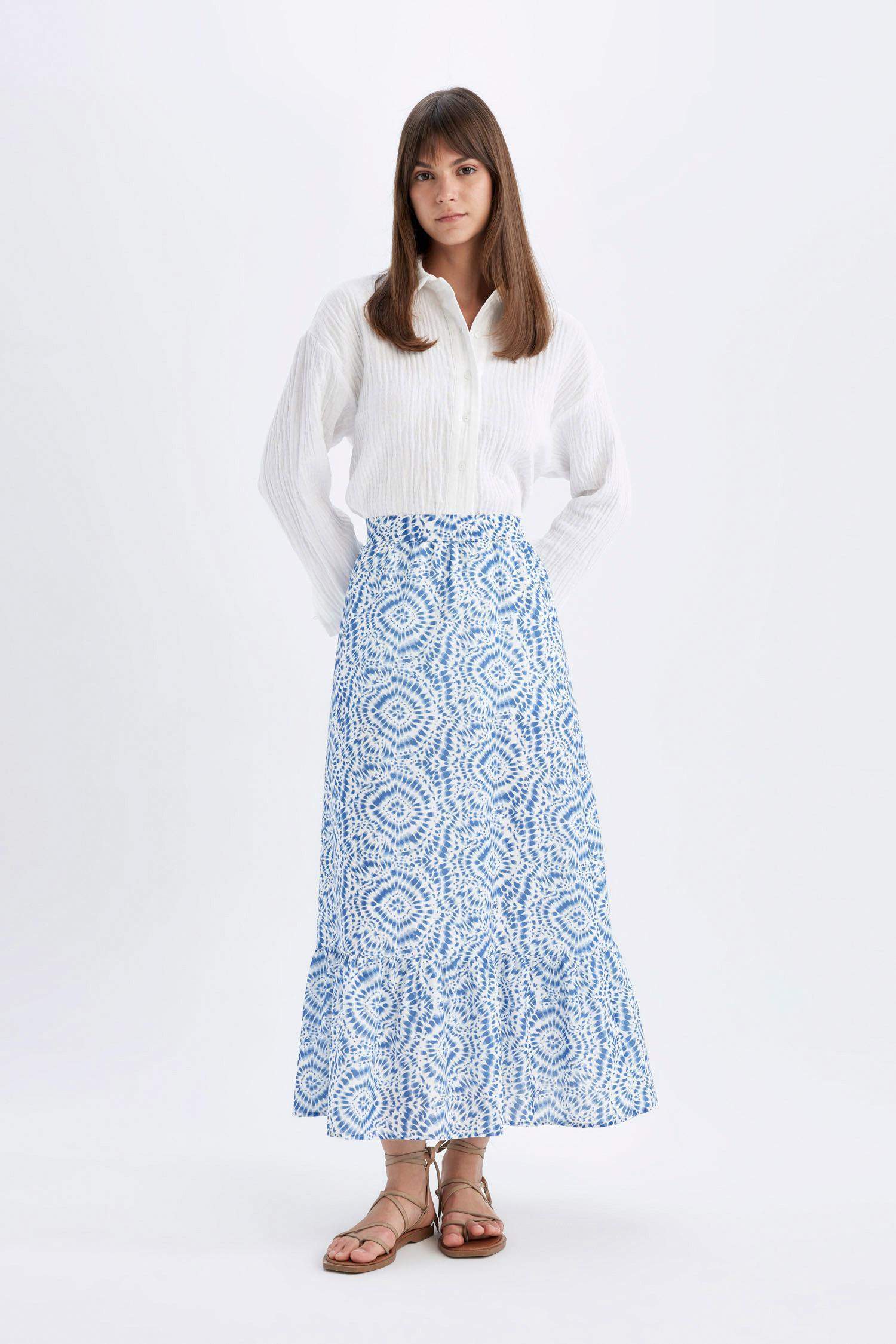 A Cut Printed Voile Maxi Skirt