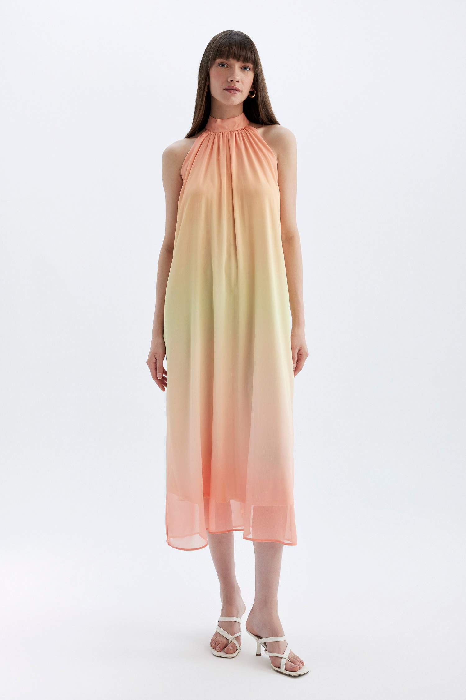 A-Line Halter Neck Gradient Chiffon Maxi Dress