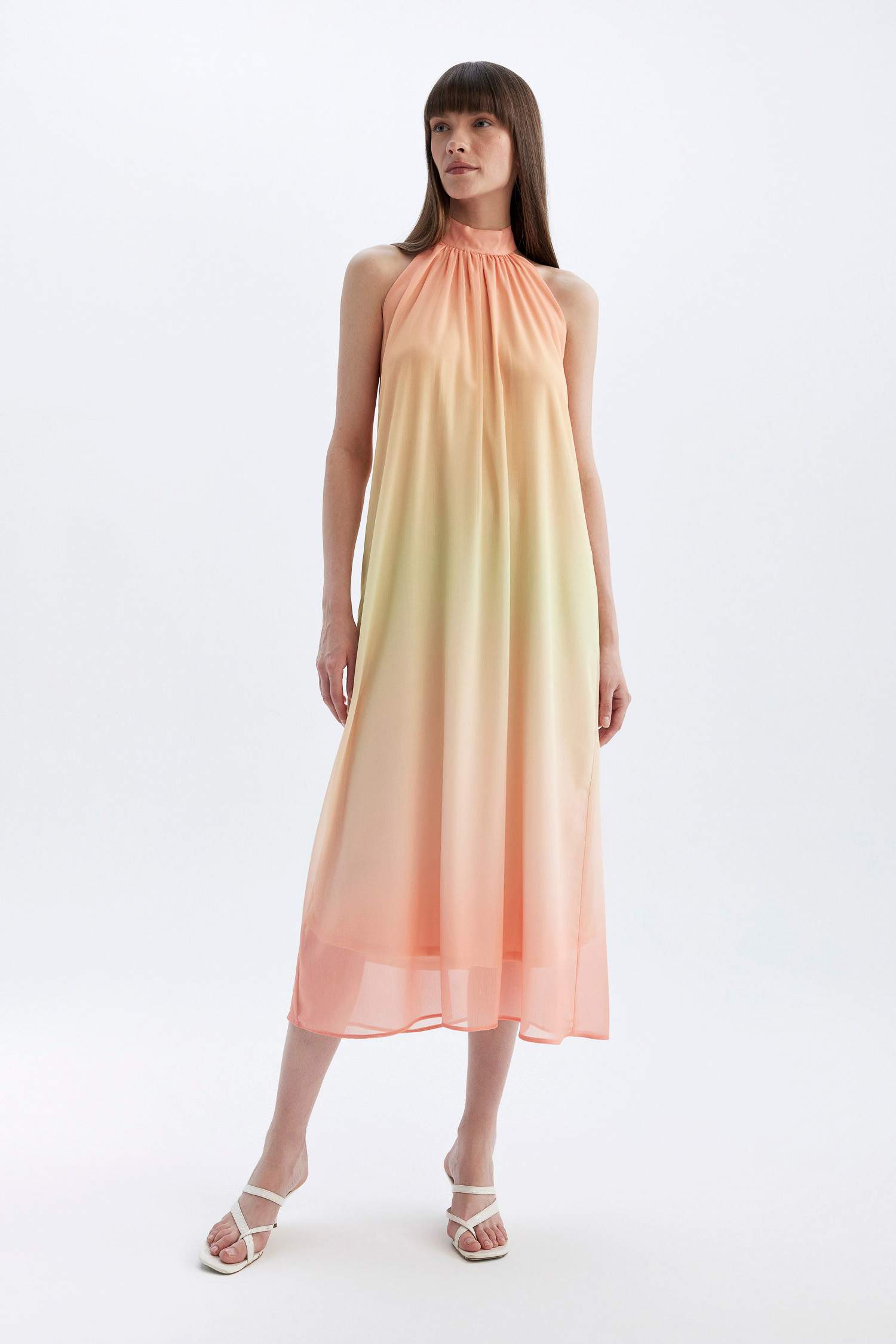 A-Line Halter Neck Gradient Chiffon Maxi Dress