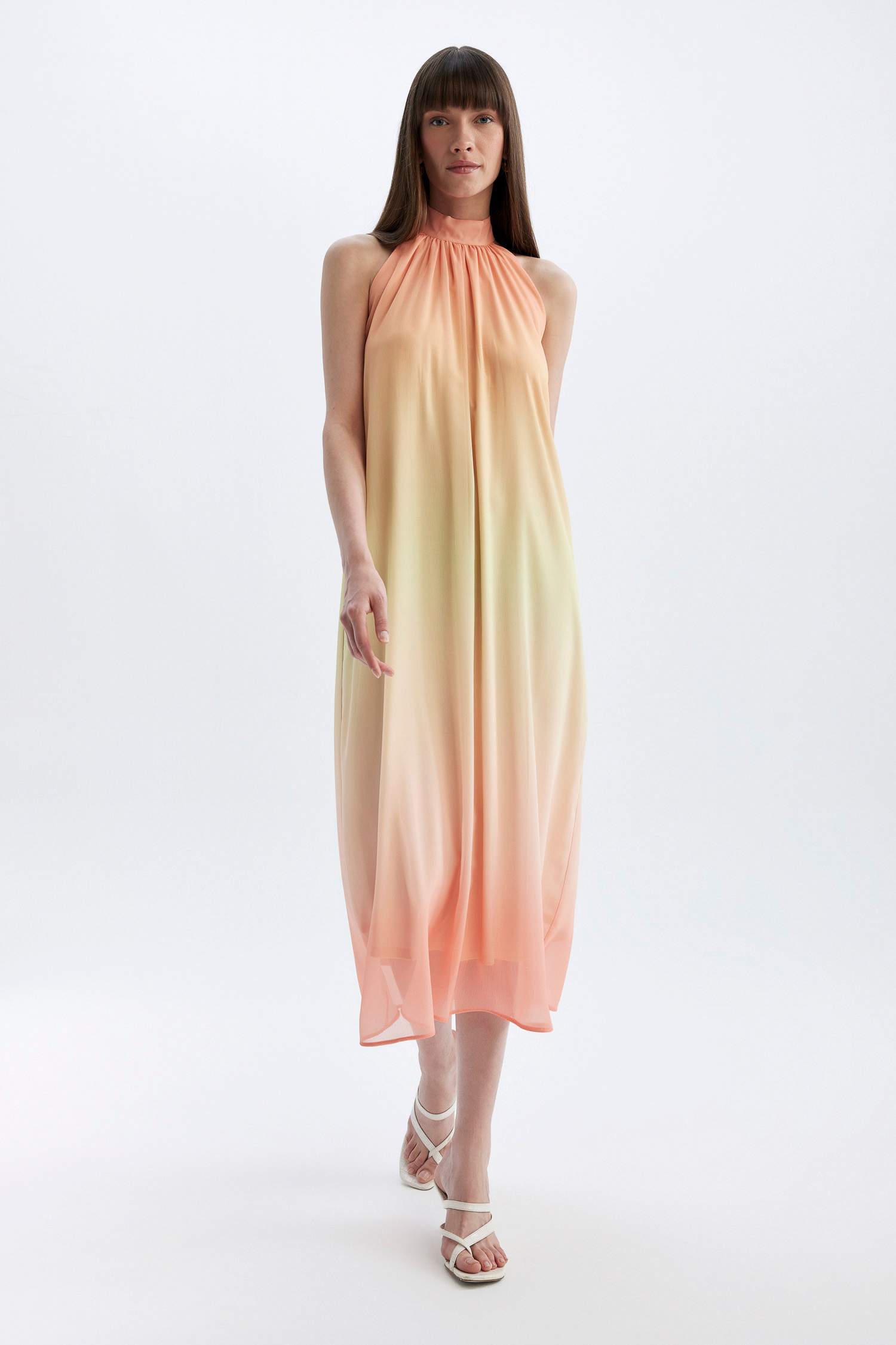 A-Line Halter Neck Gradient Chiffon Maxi Dress