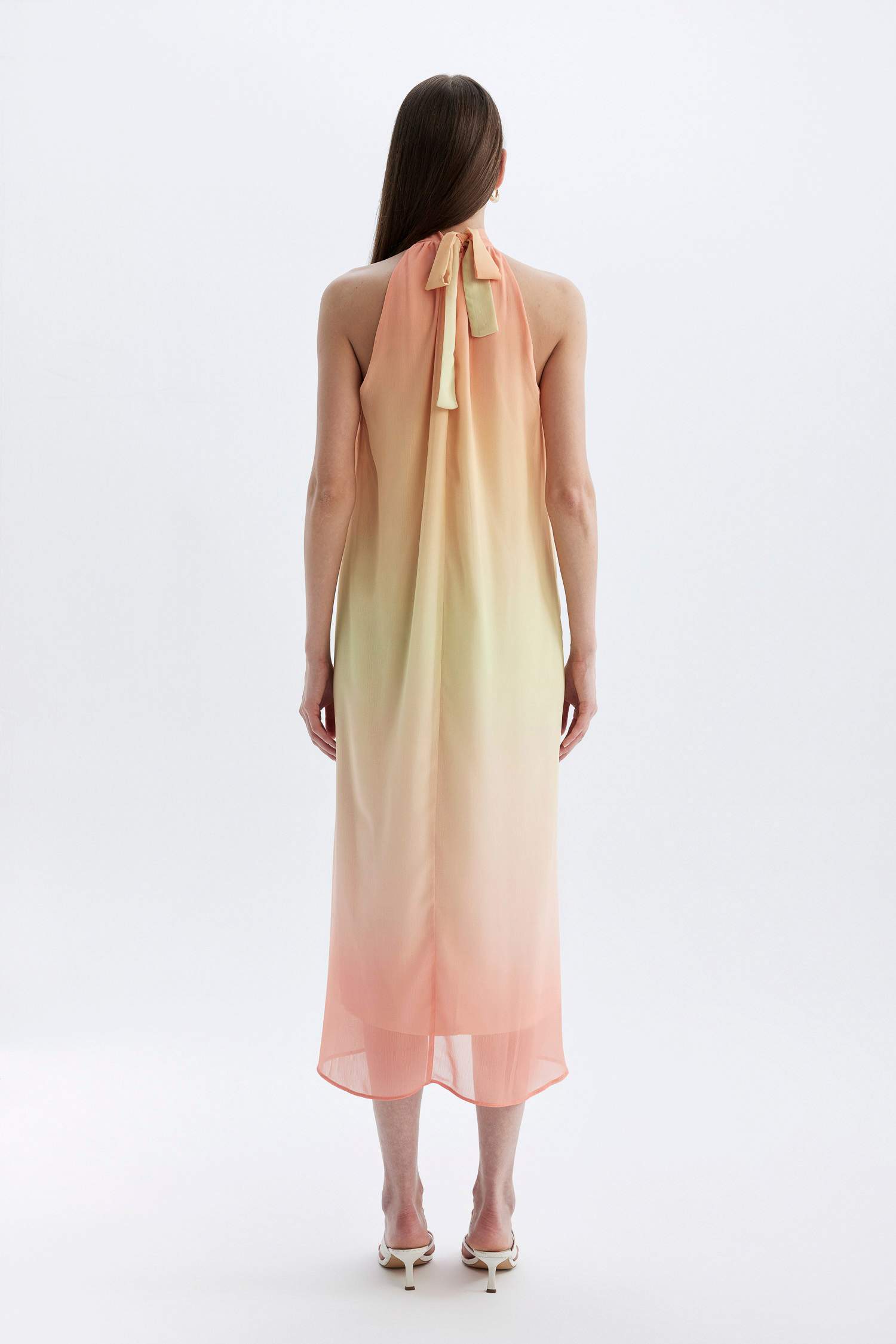 A-Line Halter Neck Gradient Chiffon Maxi Dress