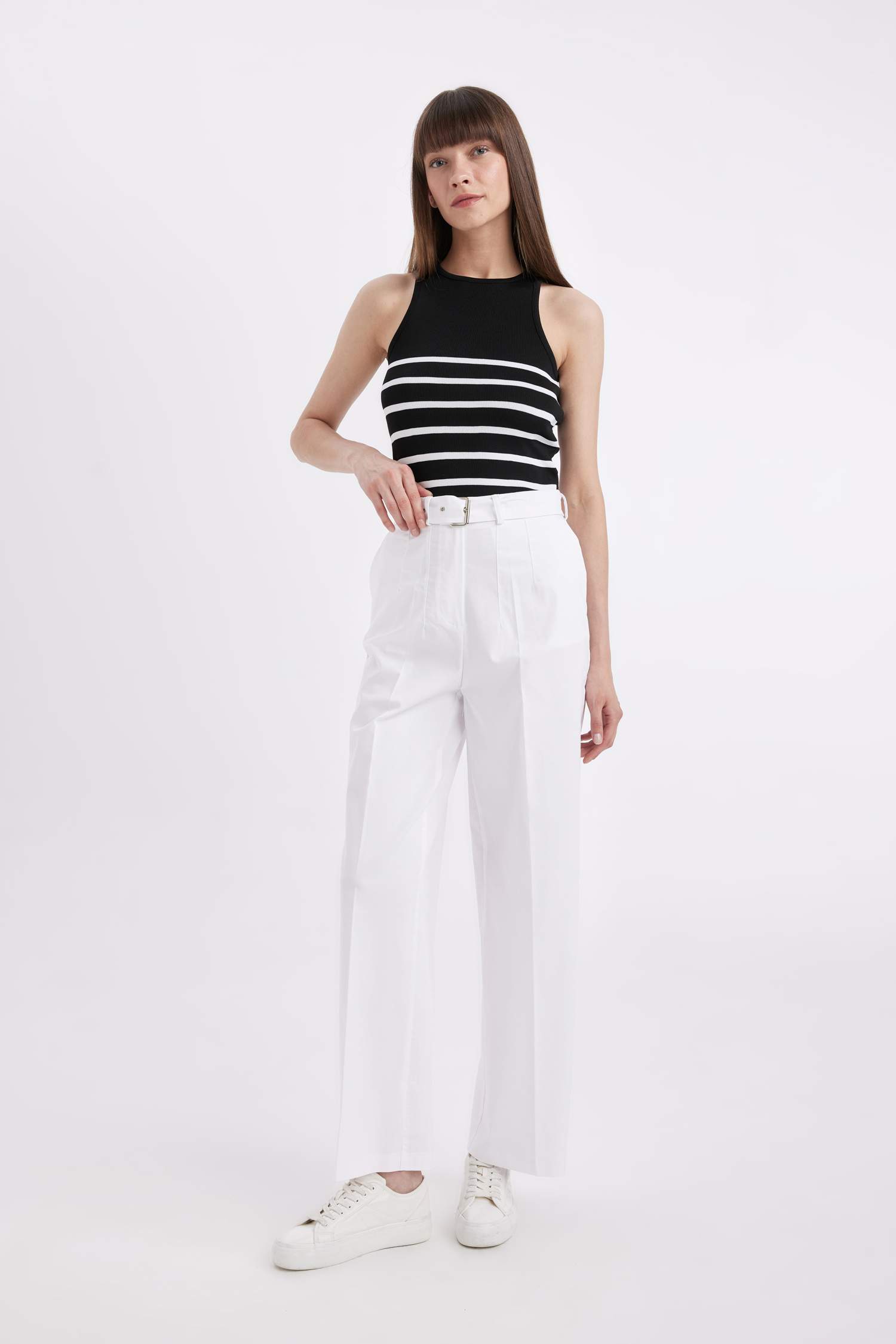 Jogger Kumaş Pantolon Cepli Yüksek Bel Geniş Paça Uzun Boy