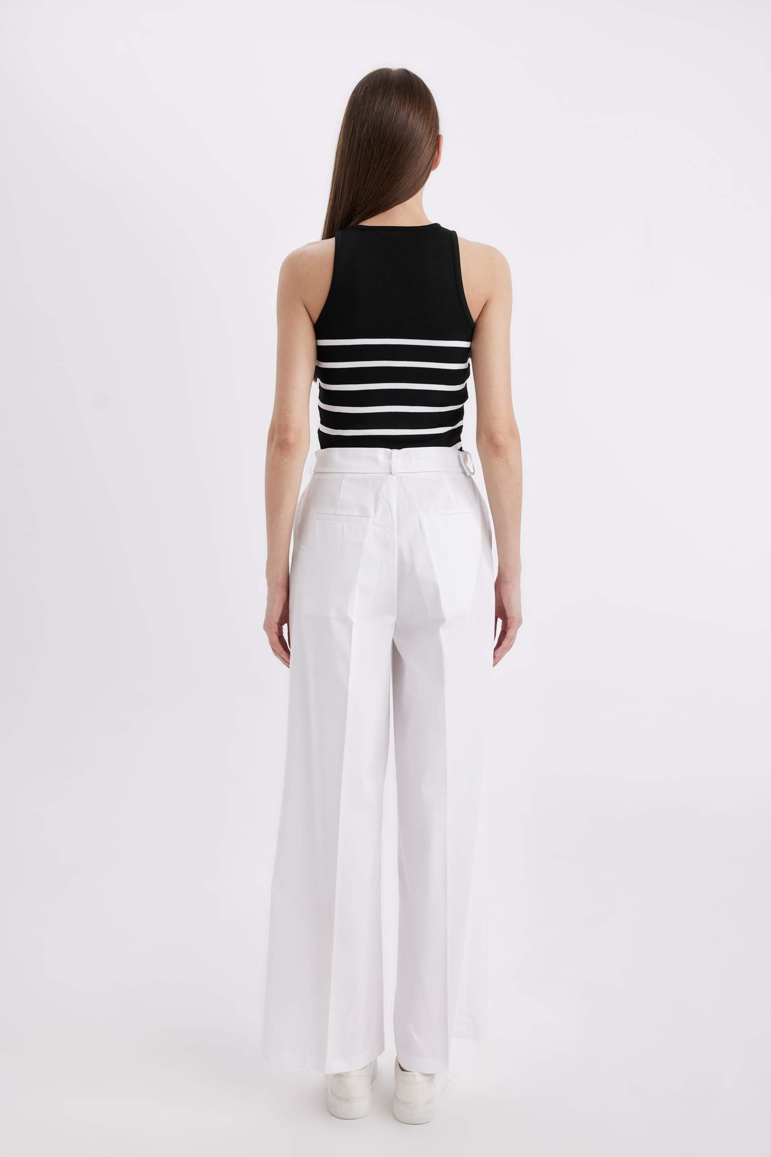 Jogger Kumaş Pantolon Cepli Yüksek Bel Geniş Paça Uzun Boy