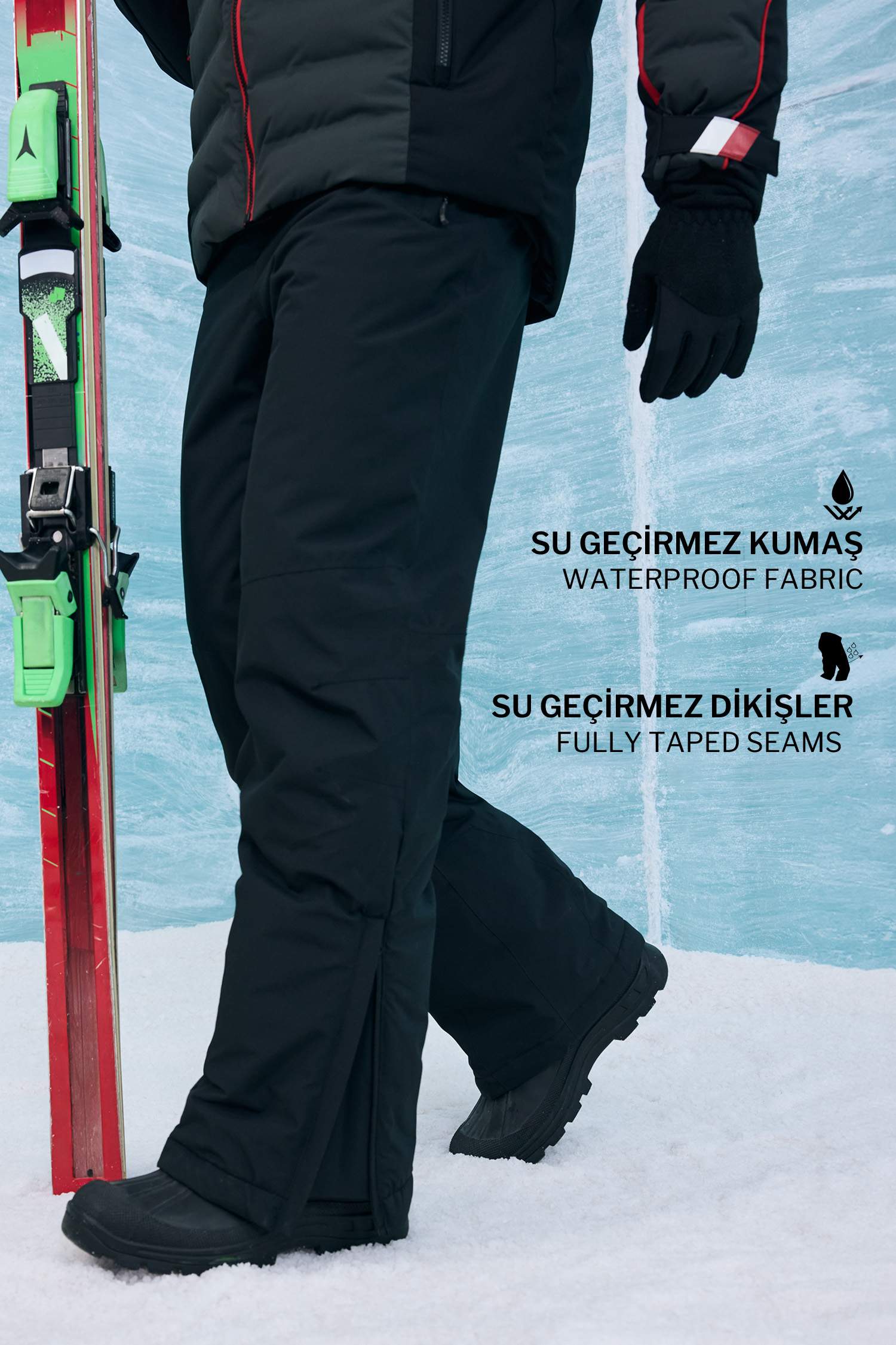 Regular Fit Fermuarlı Su Geçirmez Kayak Pantolonu