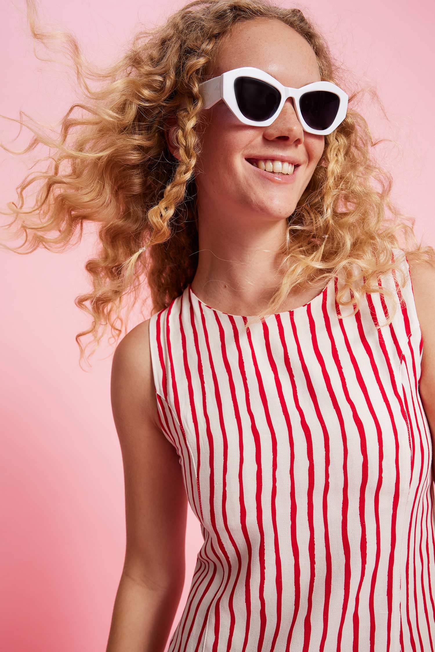 Crew Neck Striped Linen Sleeveless Mini Dress