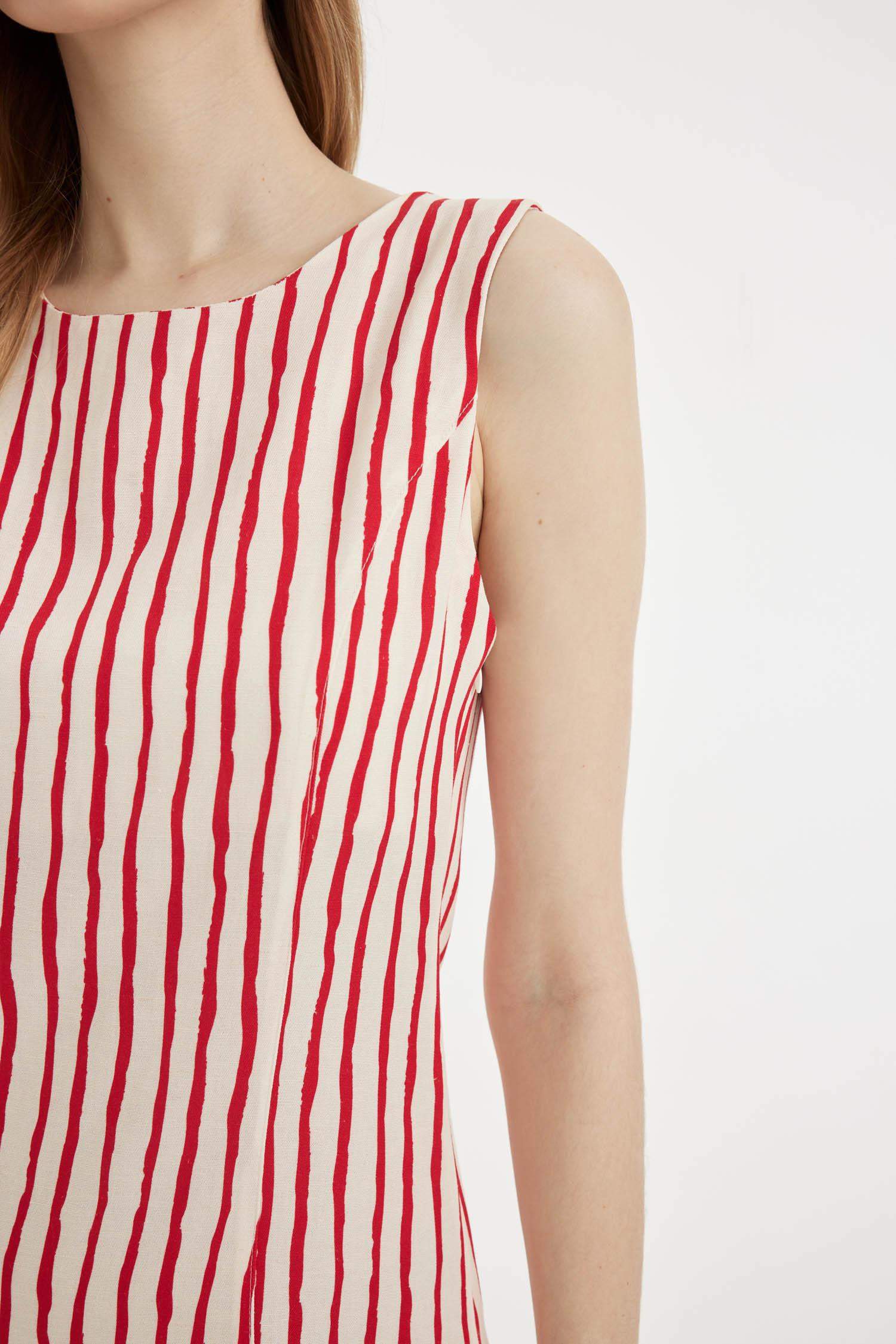 Crew Neck Striped Linen Sleeveless Mini Dress